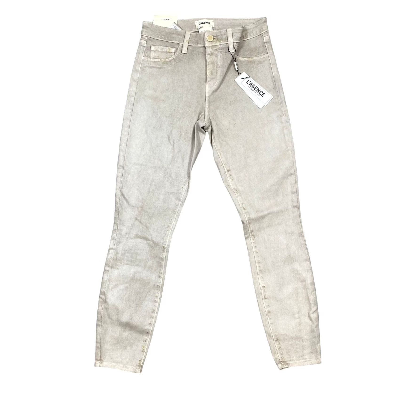 L'AGENCE L'Agence Margot Skinny Jeans Biscuit Gold Glitter Coated Womens 26 Size 26" / US 2 / IT 38 - 2 Thumbnail