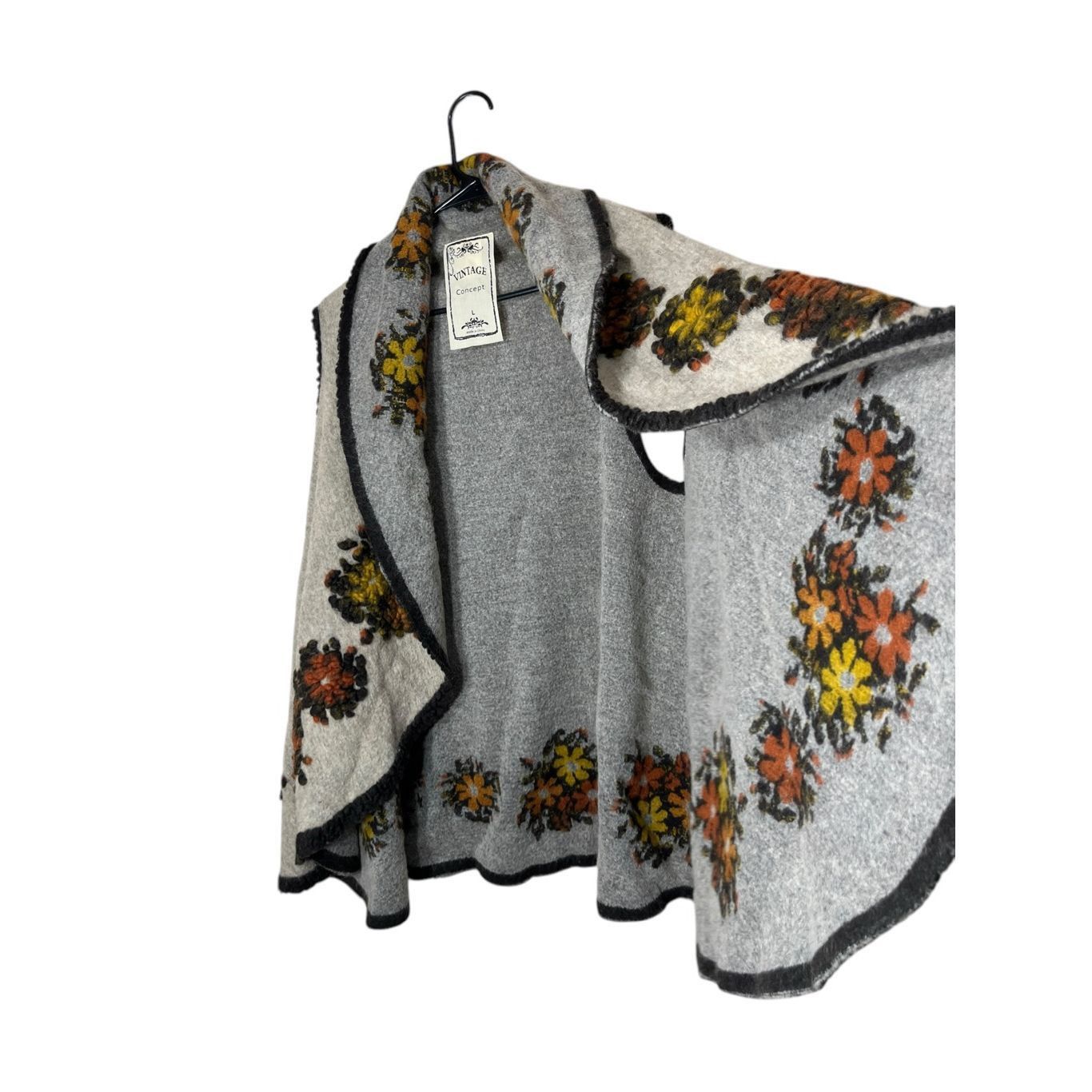 Other Vintage Concept Cardigan L Cream/Gray Wool Waterfall Sweater Size L / US 10 / IT 46 - 8 Thumbnail