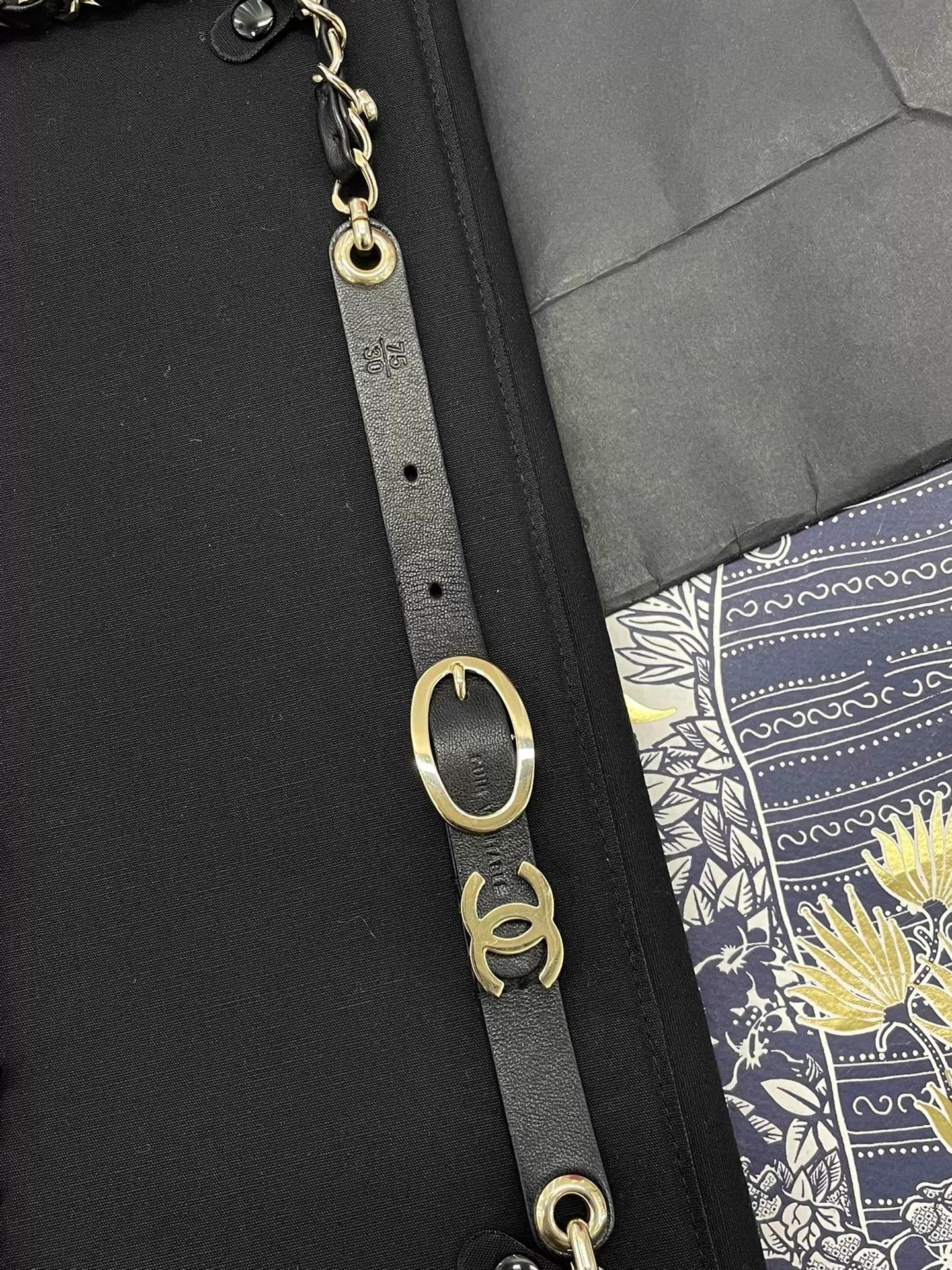 Chanel Chanel Black & Gold Pearl Leather Chain Belt Unisex 75 Size ONE SIZE - 2 Thumbnail