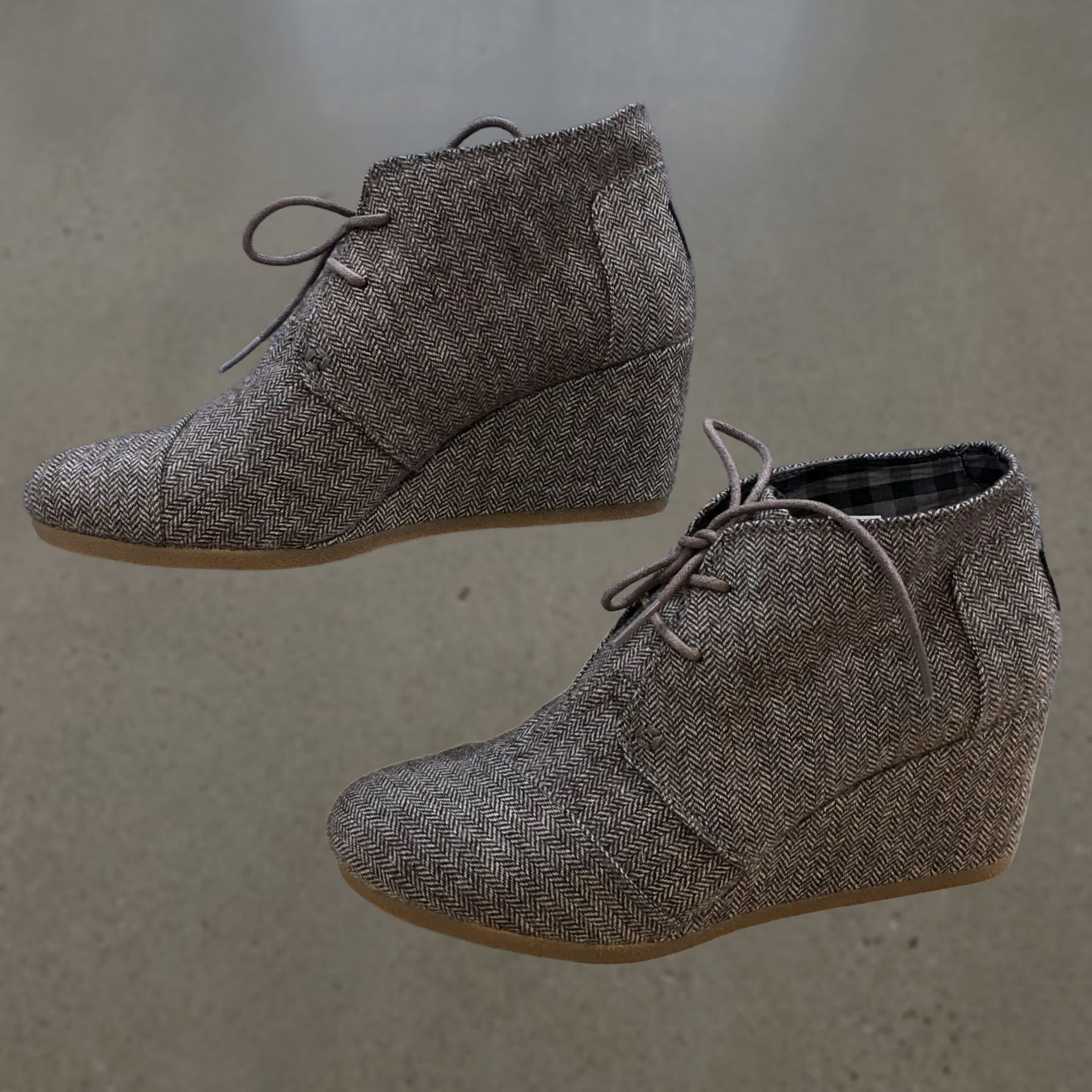 Toms TOMS Boots Womens 9.5 Herringbone Print Desert Ankle Bootie Brown Fabric Wedge Size US 10 / IT 40 - 1 Thumbnail
