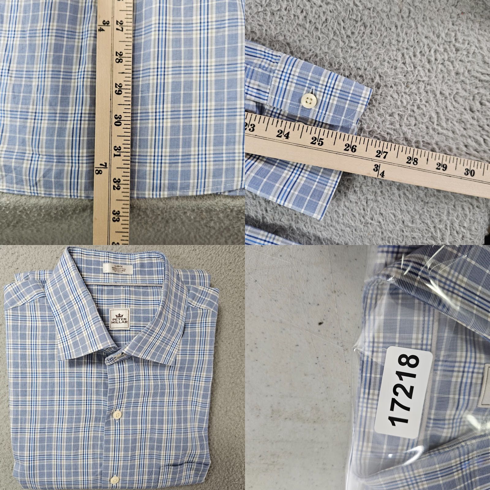 Peter Millar Peter Millar Shirt Mens Large Blue White Check Woven Button Up Cotton Size US L / EU 52-54 / 3 - 8 Thumbnail