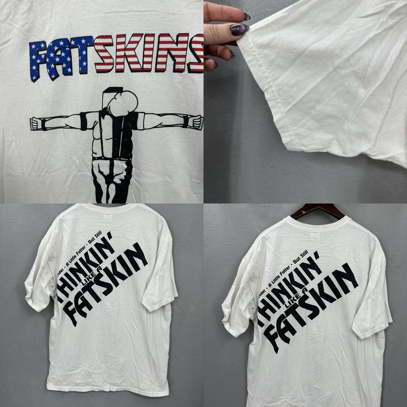 Vintage Vintage 1990s White Punk Graphic T-Shirt Mens XL Arizona Thinkin like a Fatskin Y2K Size US XL / EU 56 / 4 - 8 Thumbnail
