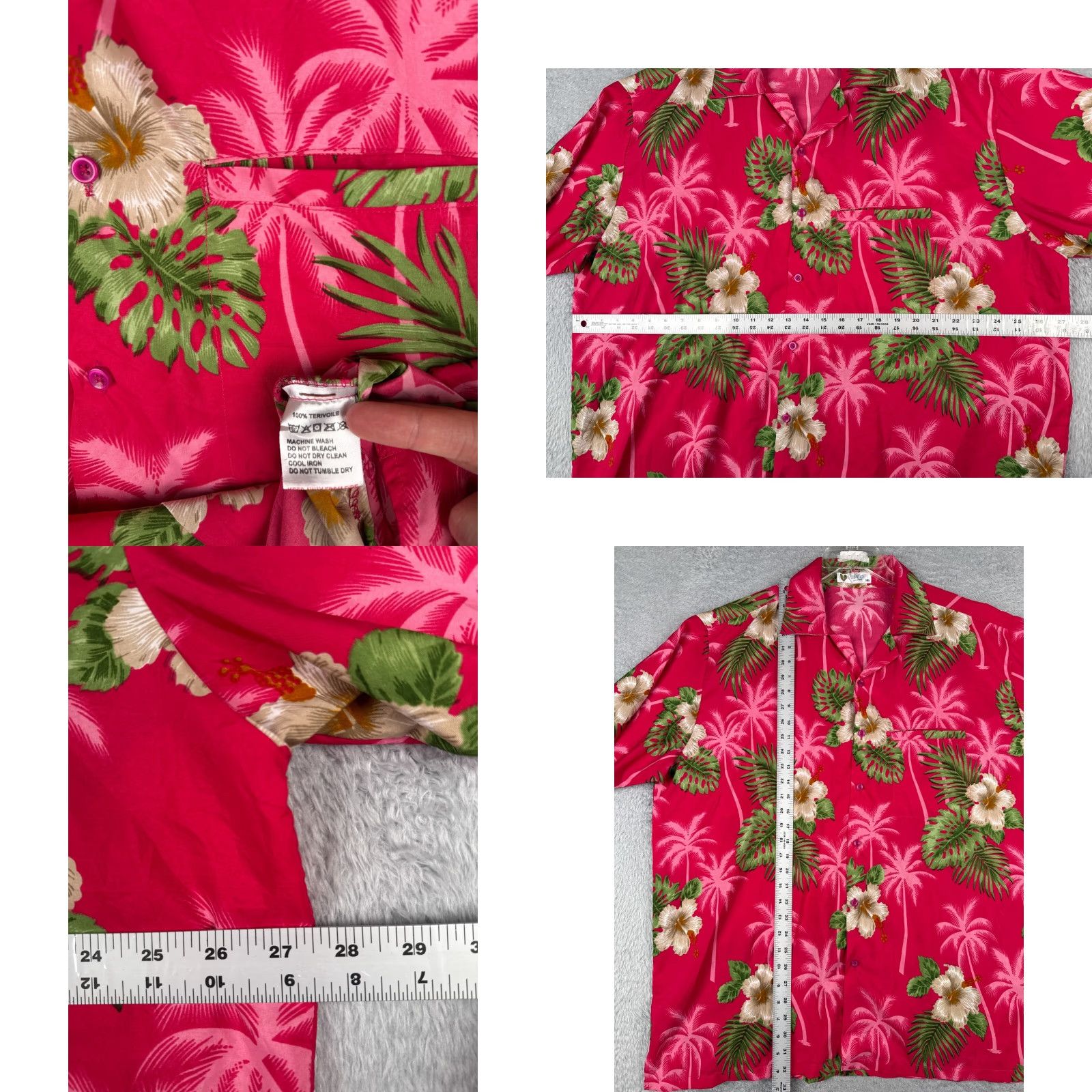 Vintage VHO Shirt Mens 3XL XXXL Pink Green Floral Hawaiian Hibiscus Palm Tree Terivoile Shirt Size US XXL / EU 58 / 5 - 8 Thumbnail