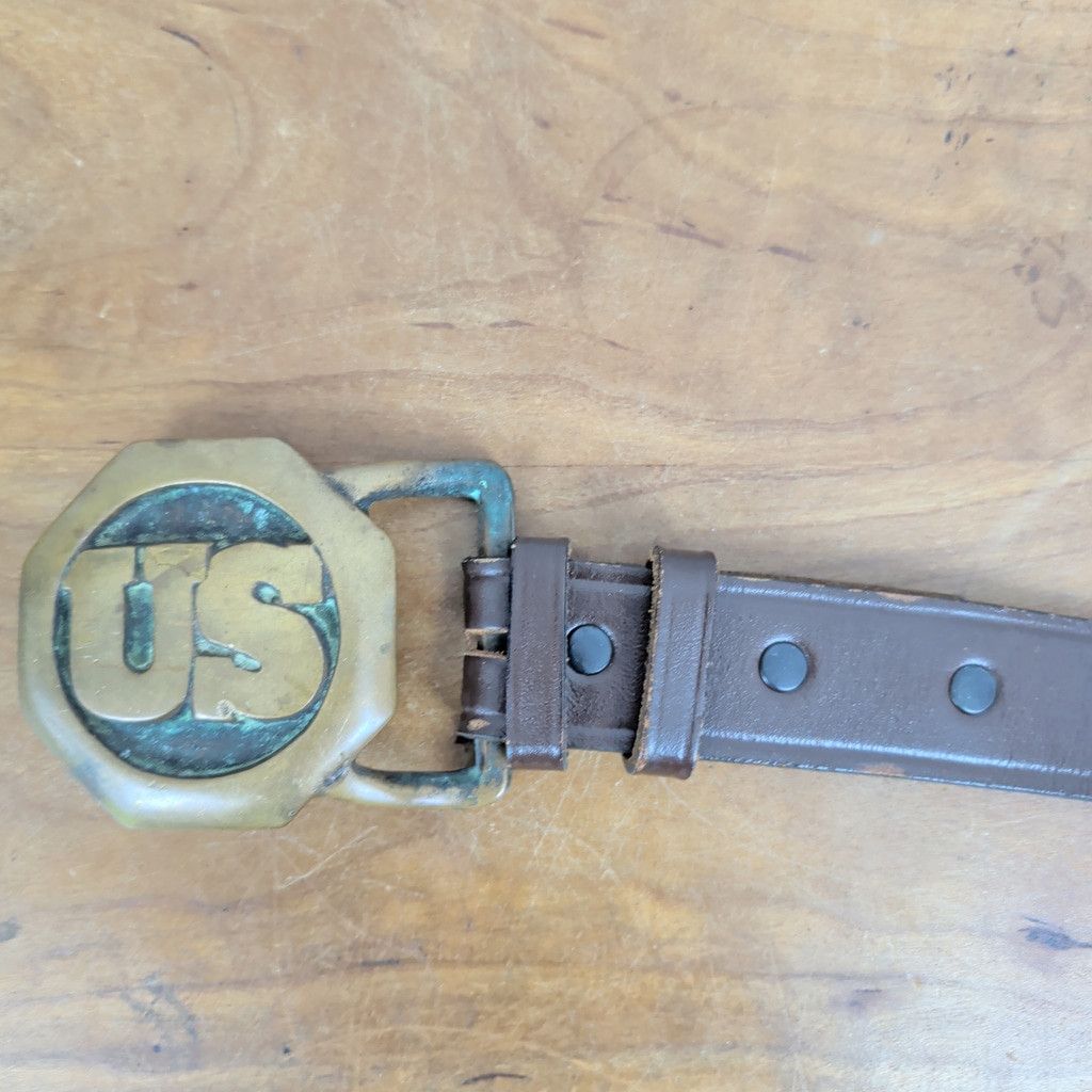 Vintage Vintage Heavy Cast US Buckle with Brown Leather Belt 36 Size 36 - 9 Thumbnail
