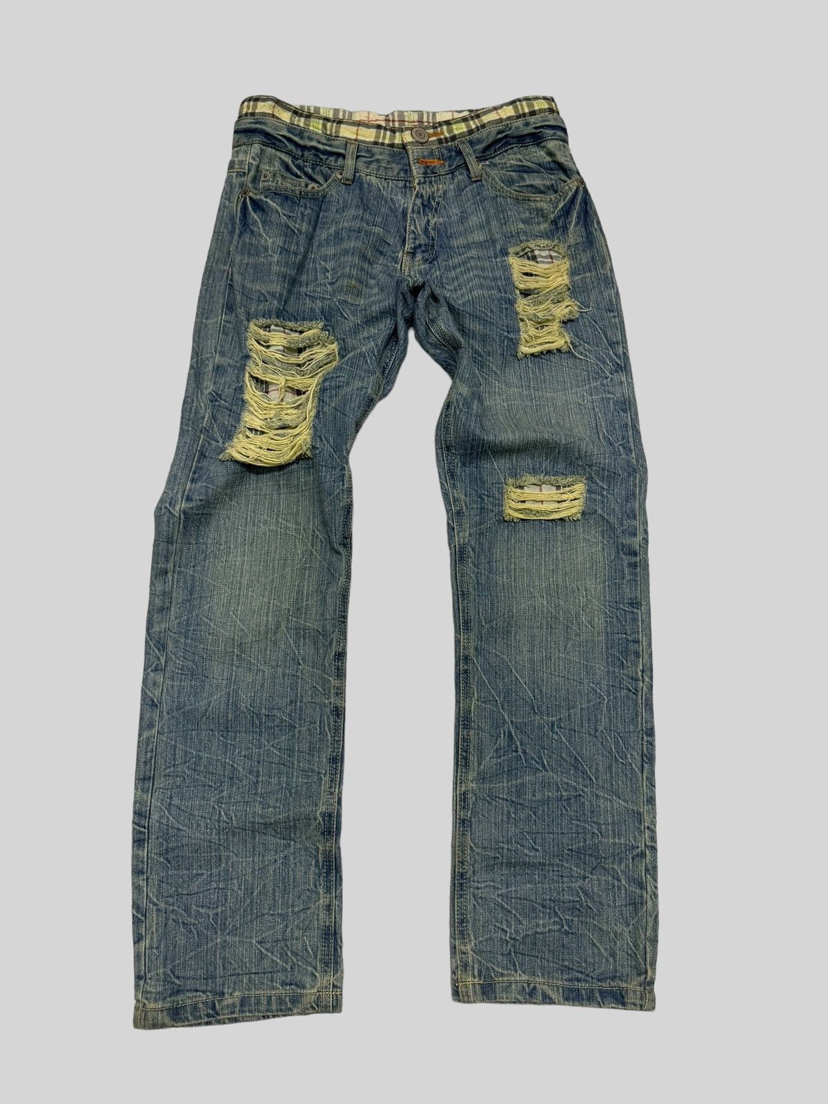Hysteric Glamour × Japanese Brand Distressed Plaid Distressed Junya Watanabe Denim Jeans Size US 29 - 1 Thumbnail