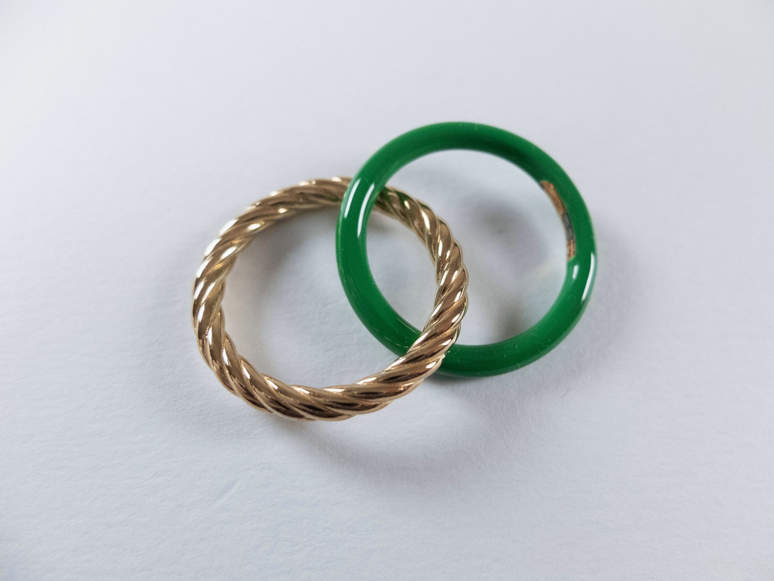 Bottega Veneta BOTTEGA VENETA green and gold silver double ring 8 17 q Size ONE SIZE - 4 Thumbnail
