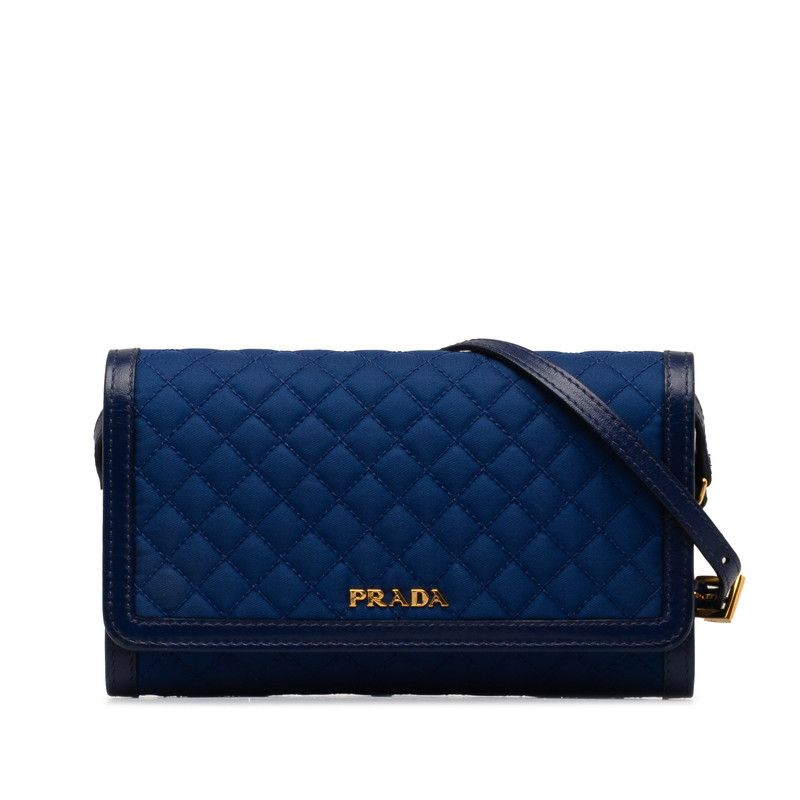 image of Prada Quilted Tessuto Wallet Crossbody Bag in Blue, Women's
