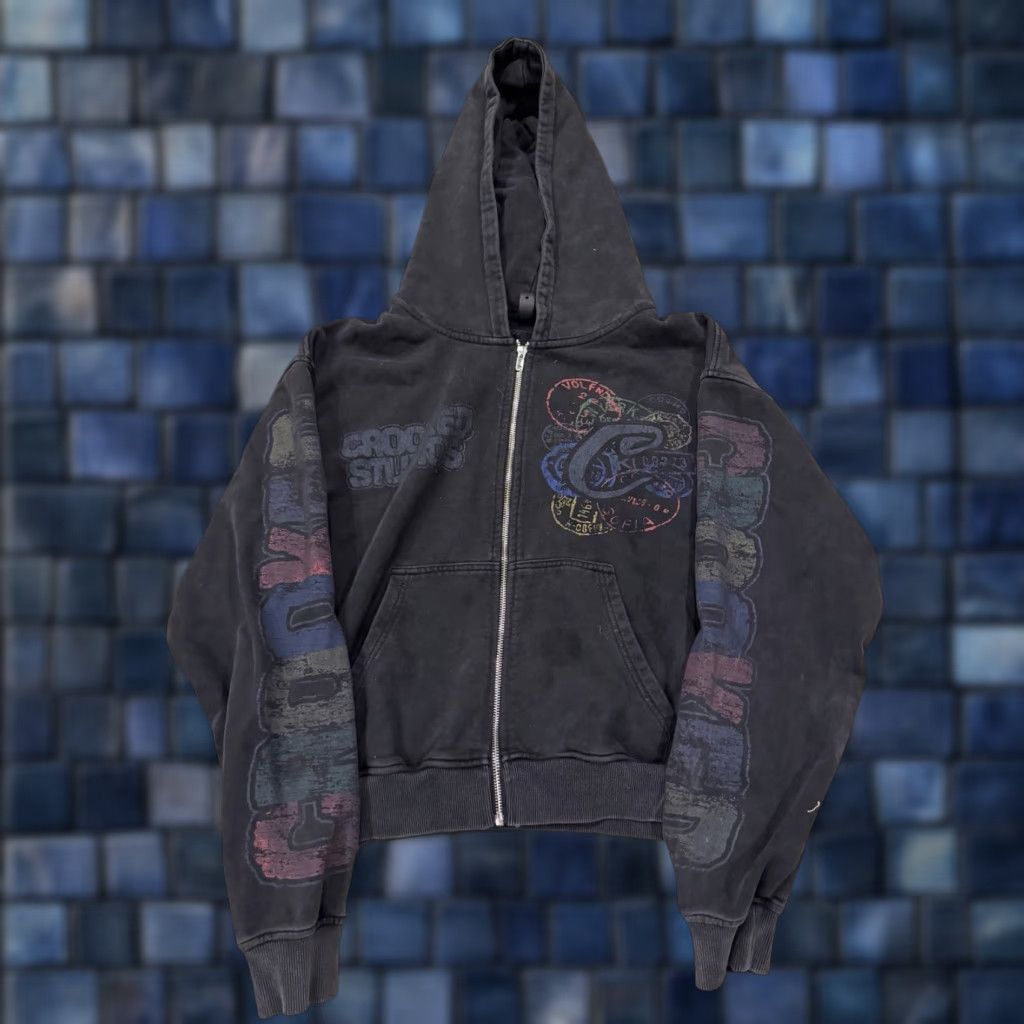 Vintage Crooked Studios Full Zip Hoodie Jacket Cropped Mens S/M Faded Black Street wear Mens S/M Crooked Studios Hoodie Black Street wear Size US S / EU 44-46 / 1 - 1 Thumbnail