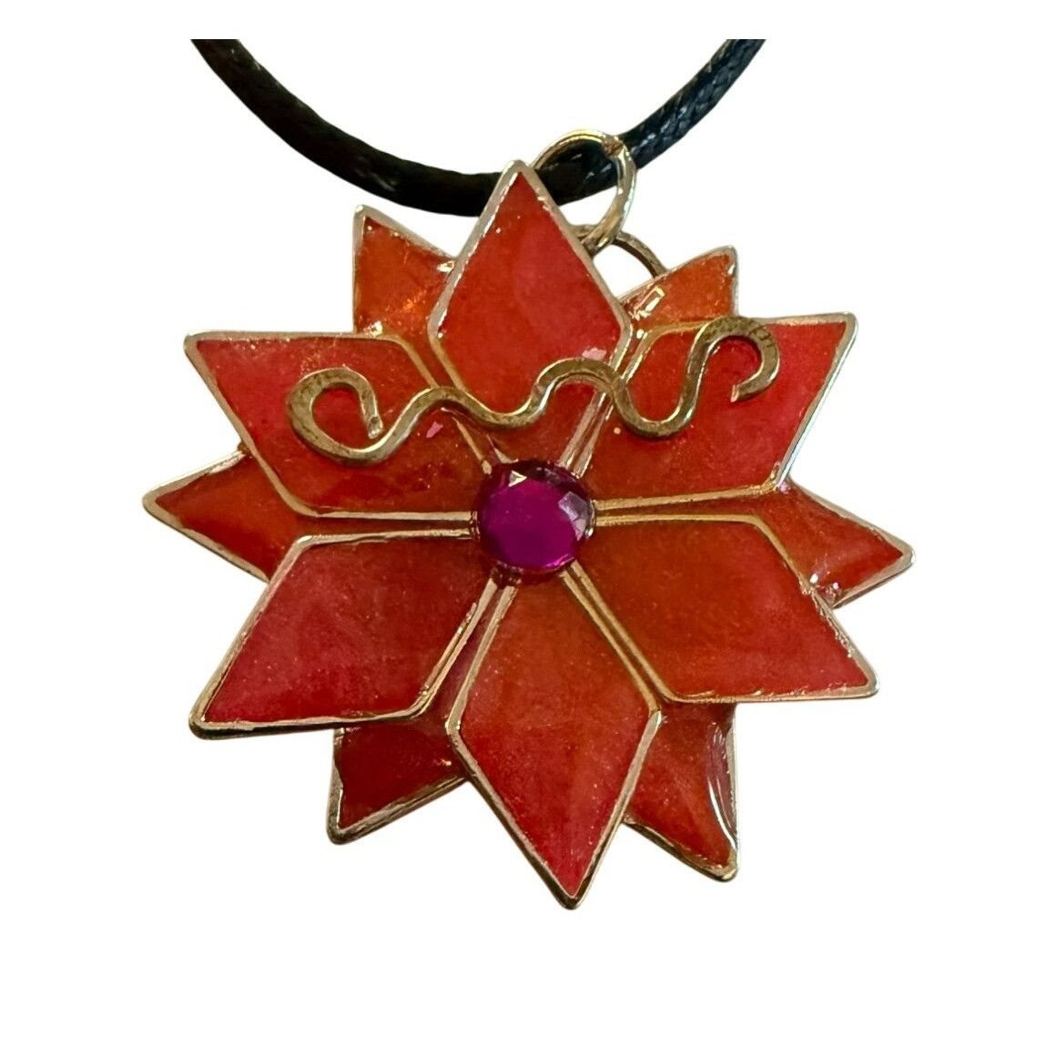 Other Red Starburst Pendant Necklace With Black Cord Chain & Gold- Size ONE SIZE - 2 Thumbnail