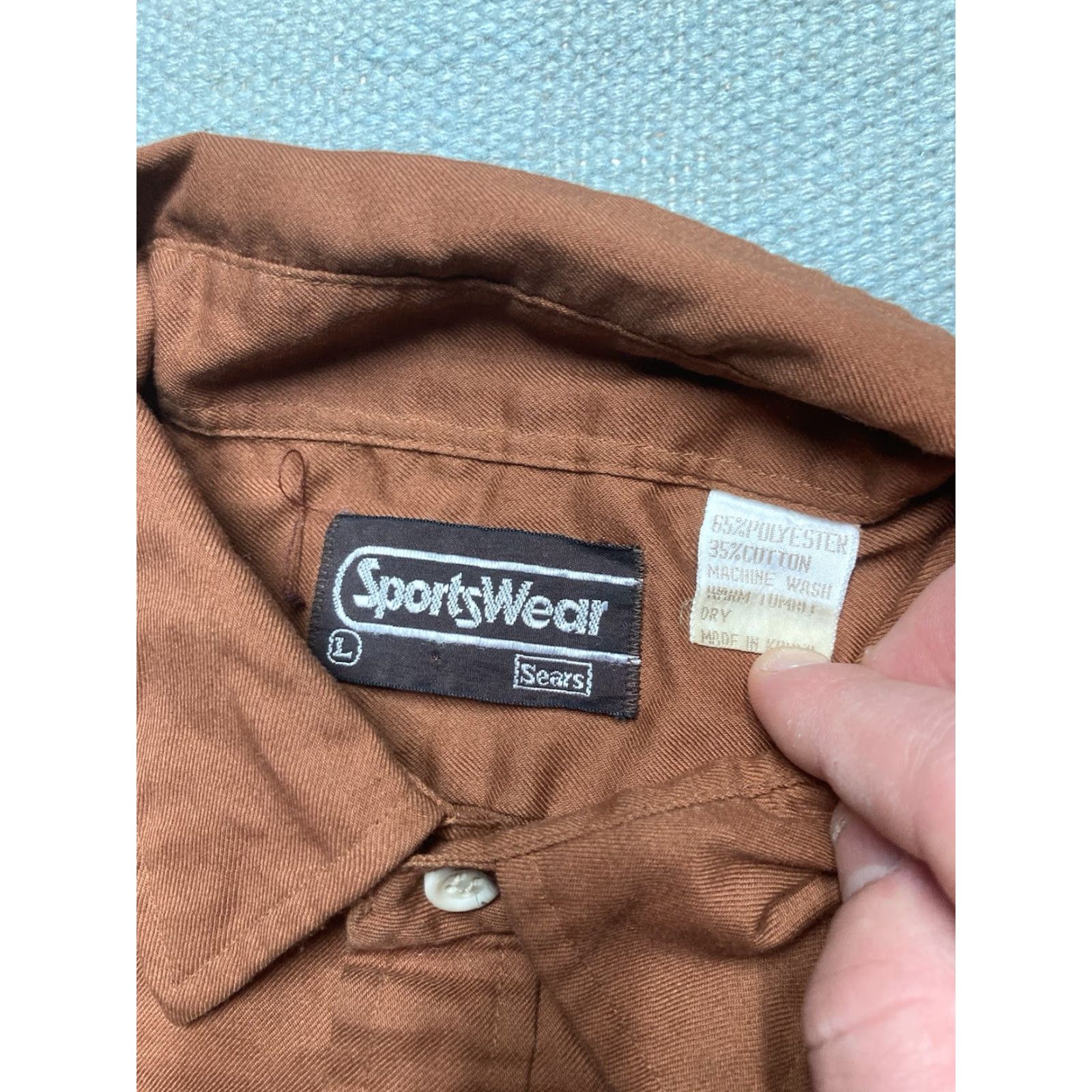 Sears VINTAGE Sears Sportswear 70s Long Sleeve Button-Up Shirt Brown Lightweight Large Men M Mens Shirt Size US L / EU 52-54 / 3 - 4 Thumbnail