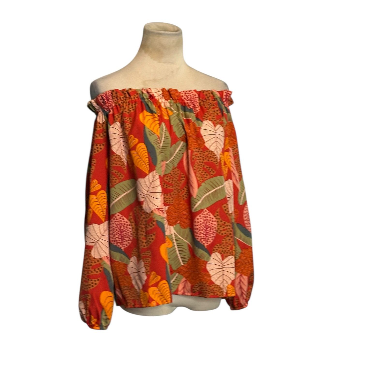 Shein Shein orange red floral off shoulder blouse size Large Size L / US 10 / IT 46 - 9 Thumbnail