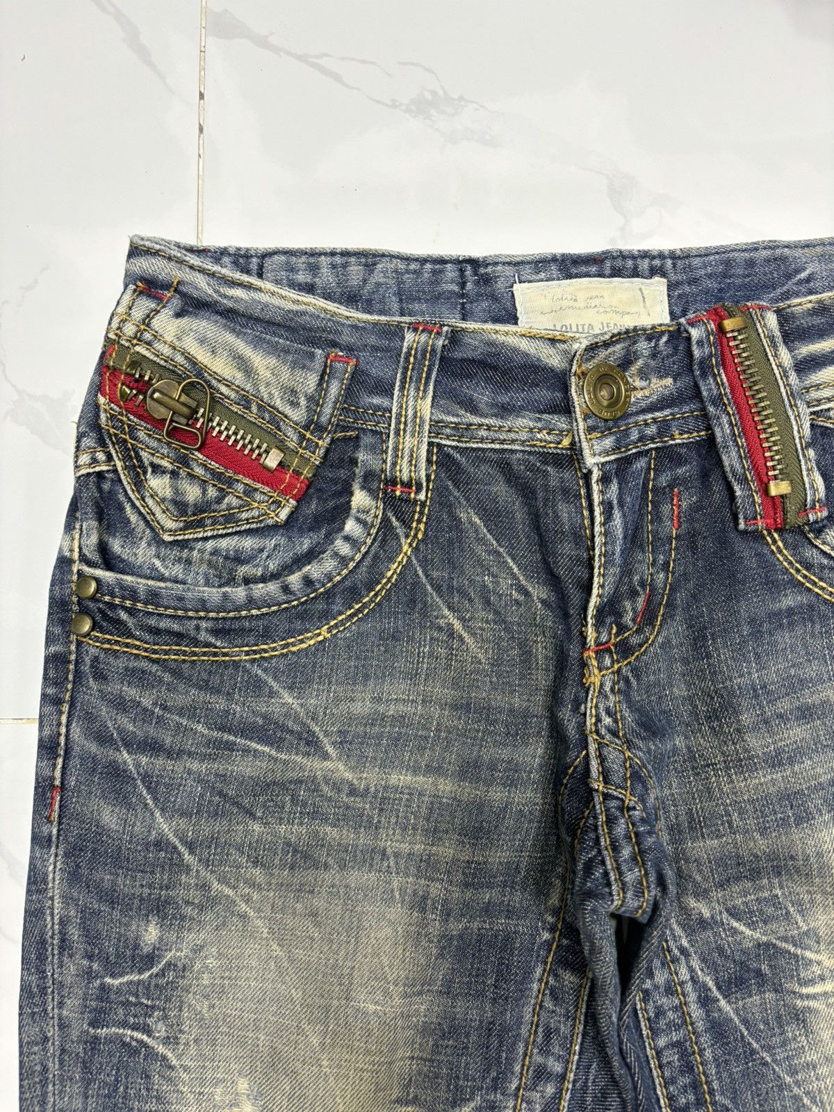 Japanese Brand Vintage Lolita Flare Distressed Denim Jeans Size 29" - 8 Thumbnail