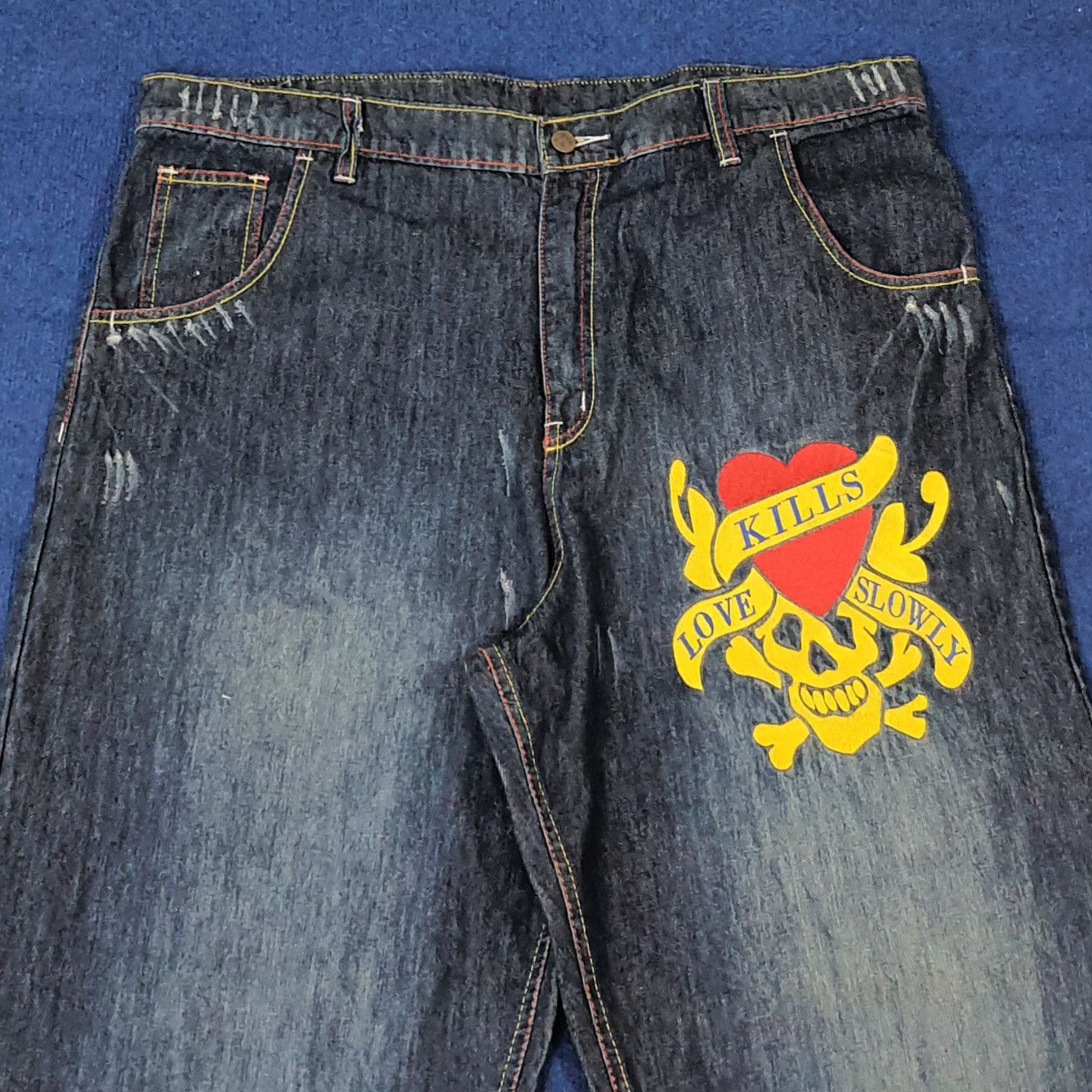 Ed Hardy Vintage Ed Hardy Skull Embroidered Custom Logo Jeans C272N18 Size US 43 - 2 Thumbnail