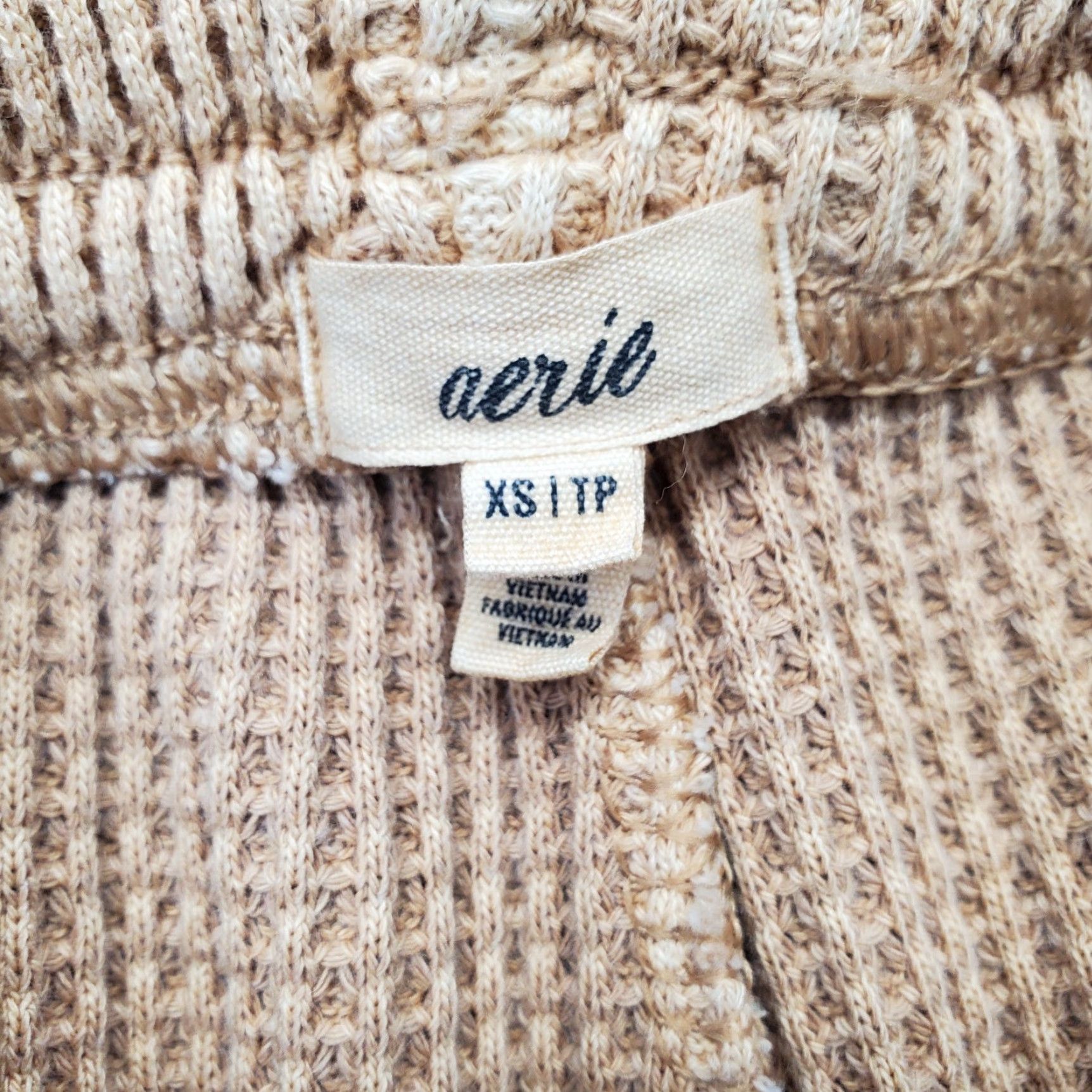 Vintage Aerie Womens XS Tan Waffle Knit Thermal Lounge Pants Wide Leg Elastic Waist Pockets Casual Size 26" / US 2 / IT 38 - 7 Thumbnail
