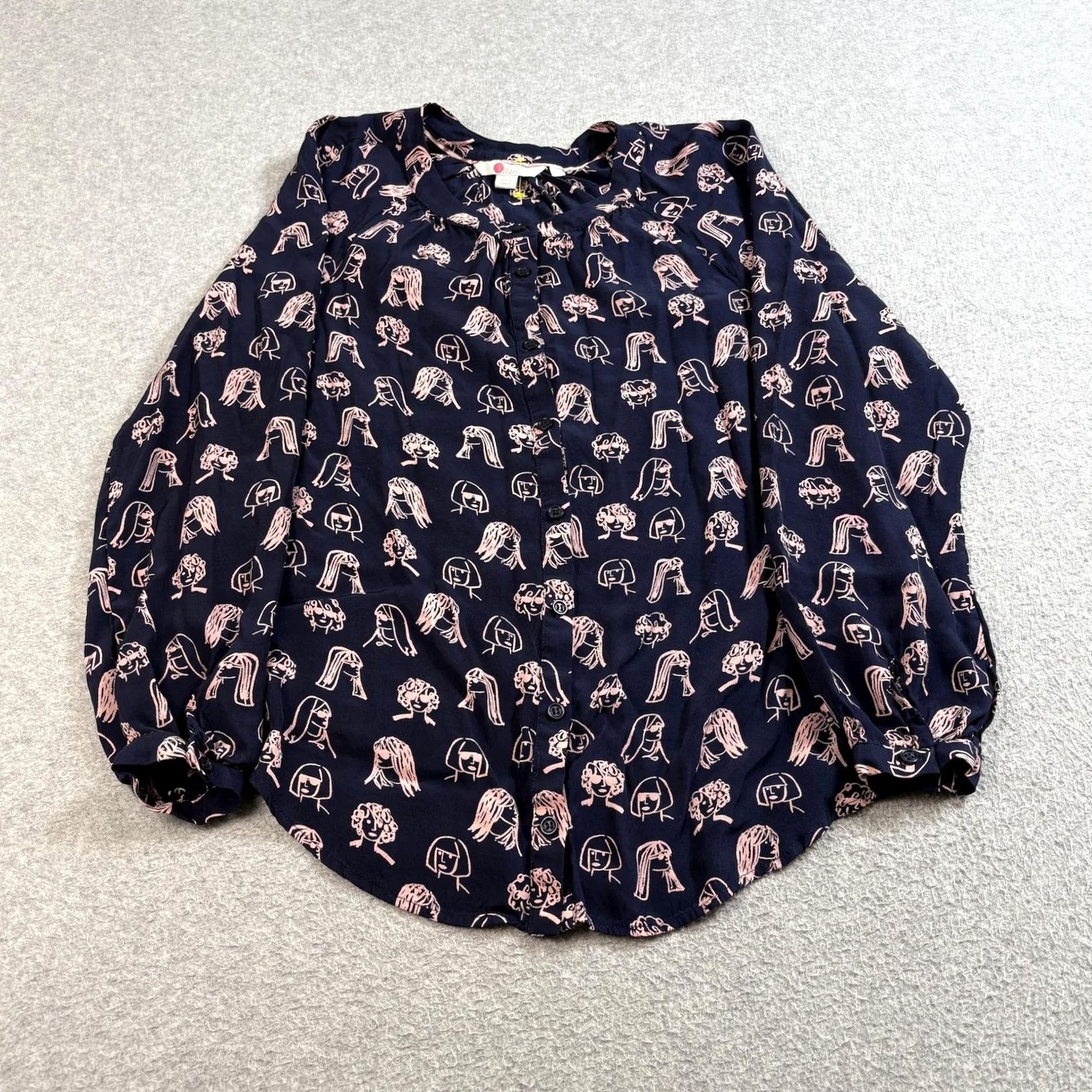 Boden Boden Shirt Women 8 UK 12 Button Blue Faces Long Sleeve Top Artsy Novelty Twee Size M / US 6-8 / IT 42-44 - 2 Thumbnail