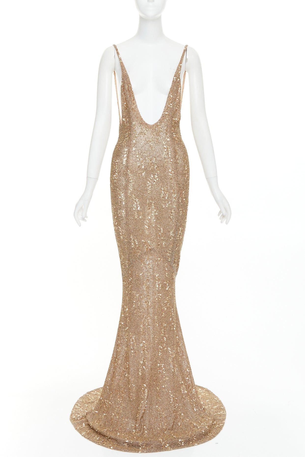 Alexandre Vauthier rare ALEXANDRE VAUTHIER COUTURE Prototype gold micro bead sequin embellished plunge neck evening gown Size S / US 4 / IT 40 - 1 Thumbnail