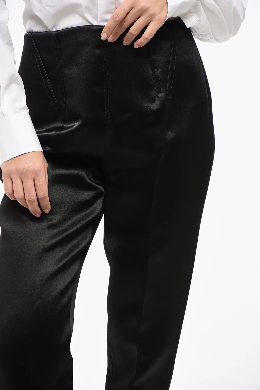Max Mara og1mm0426 Carrot Fit Satin Pant in Black Size 30" / US 8 / IT 44 - 3 Thumbnail