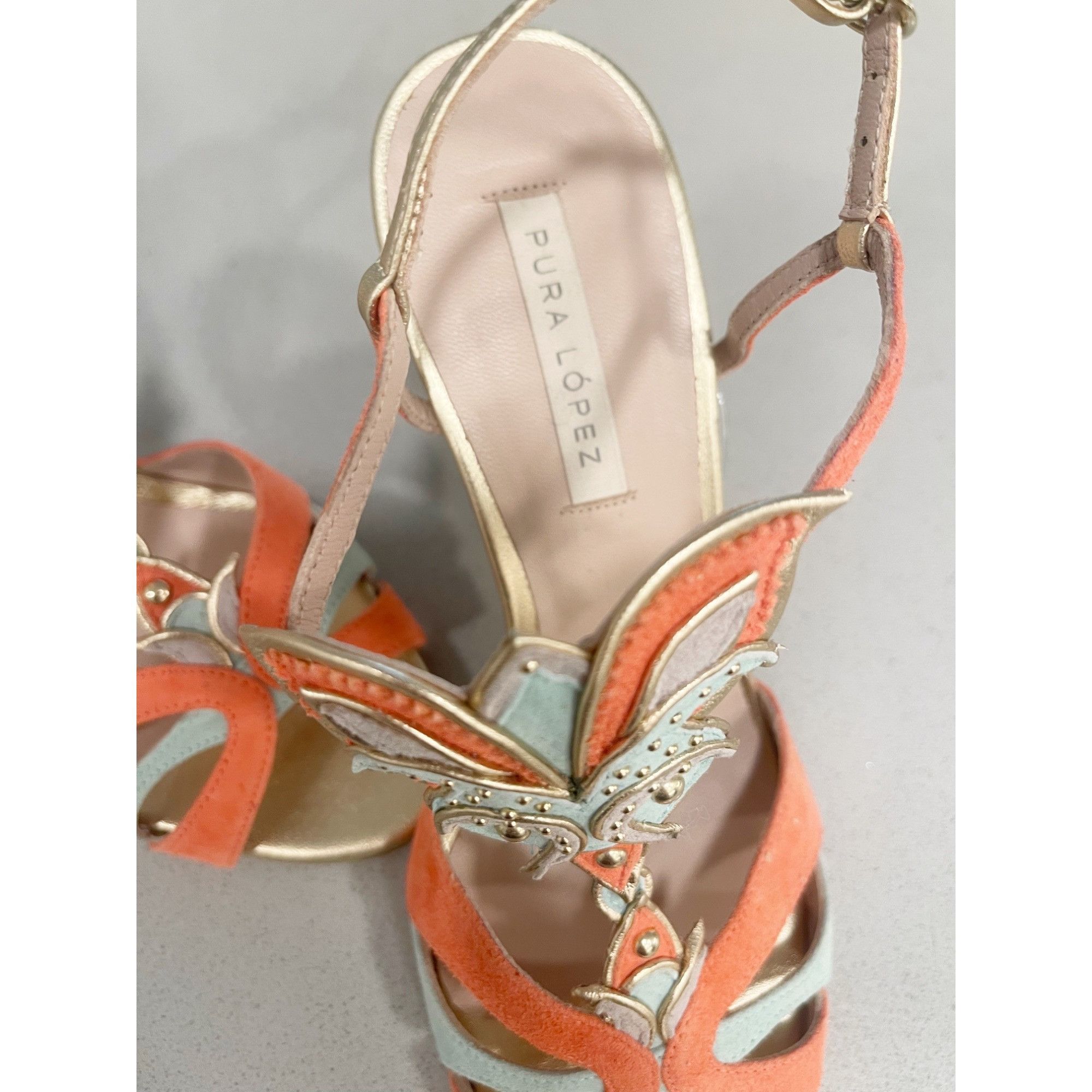 Other Pura Lopez Coral & Mint Leather & Suede Strappy Heels With G Size US 7.5 / IT 37.5 - 6 Thumbnail