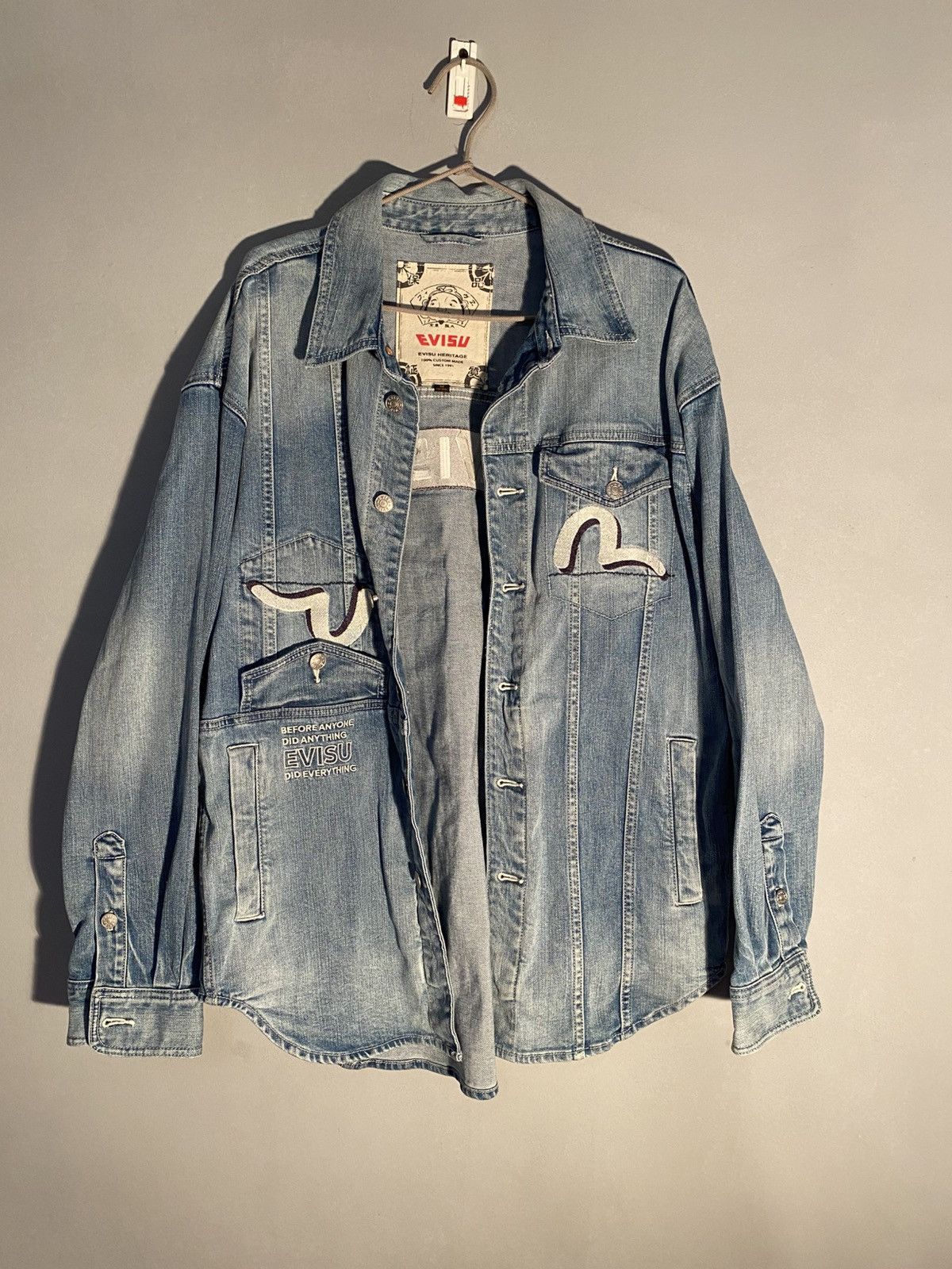 Evisu × Japanese Brand GRAFFITI DARMA GRID GRAPHIC PRINT DENIM SHIRT JACKET Size US M / EU 48-50 / 2 - 1 Thumbnail