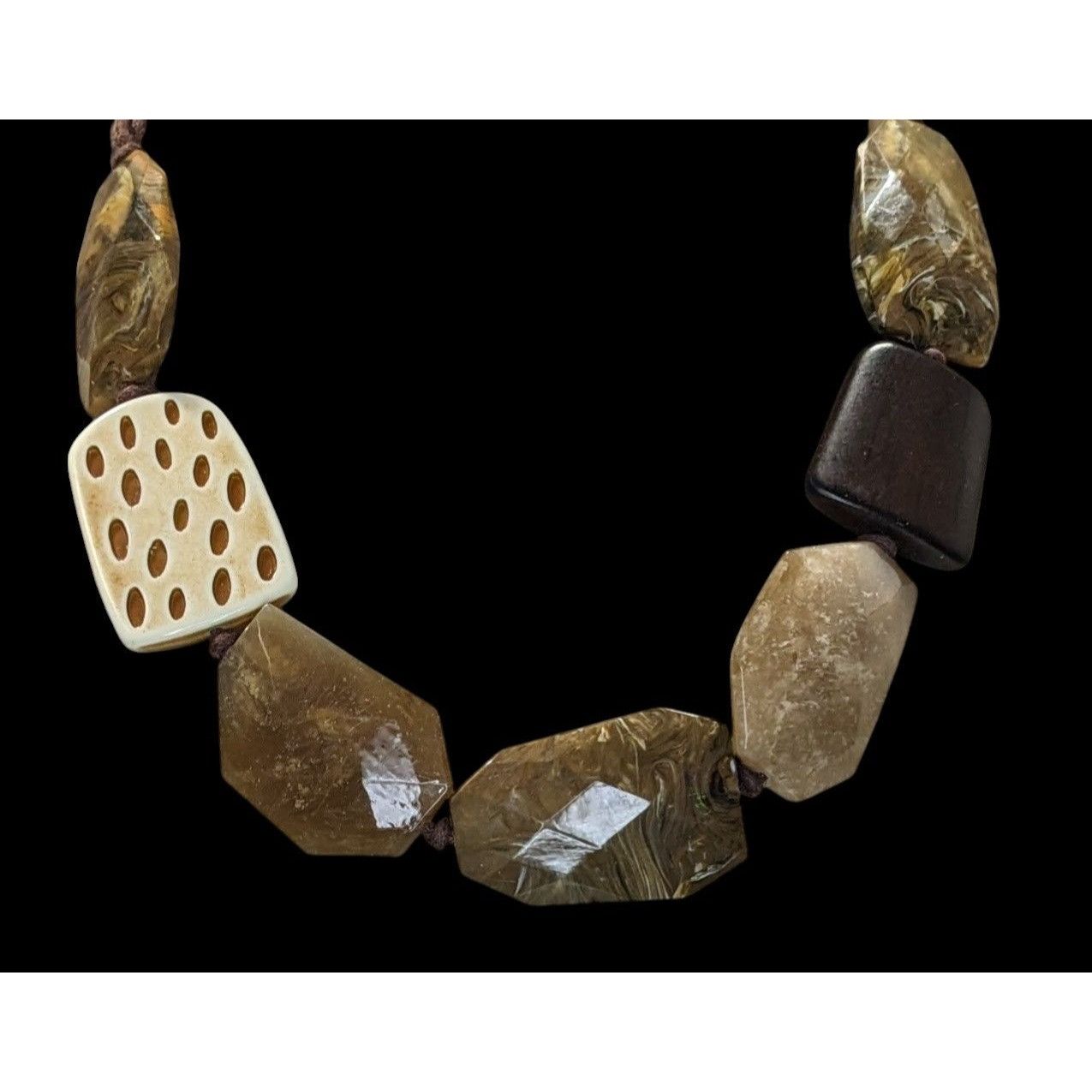 Other Chunky Bohemian Statement Necklace With Brown And Cream Simu Size ONE SIZE - 5 Thumbnail