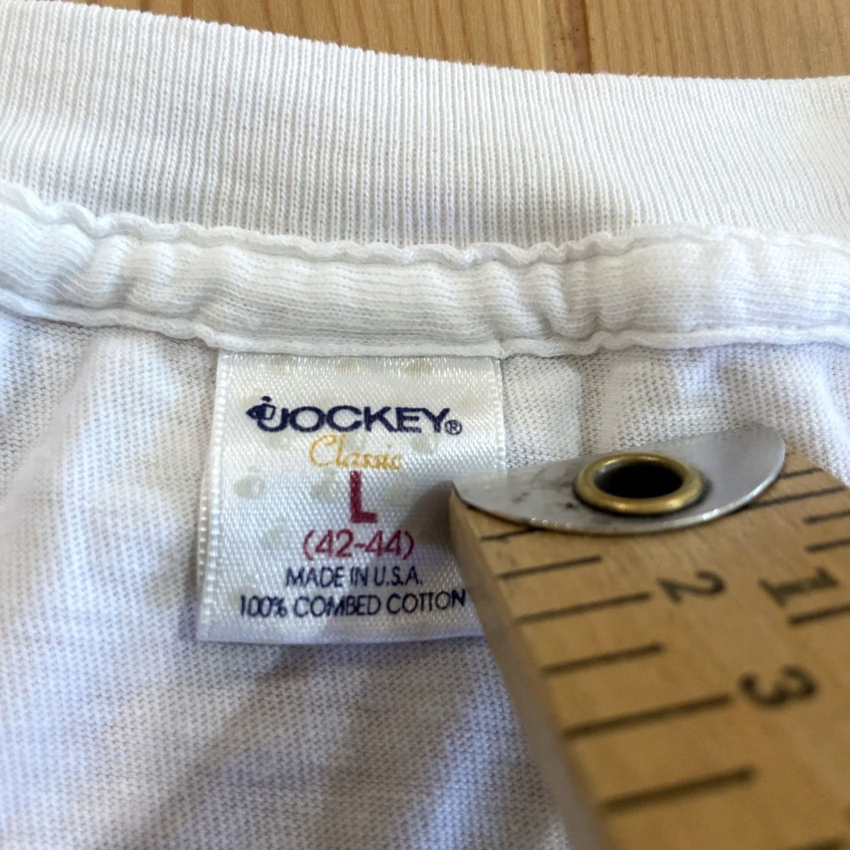 Jockey VINTAGE Jockey Shirt Men’s L XL Single Stitch T Made In Jamaica Cotton White Knit Crew Neck Short Sleeve 90s USA Classic Mens Size US L / EU 52-54 / 3 - 3 Thumbnail