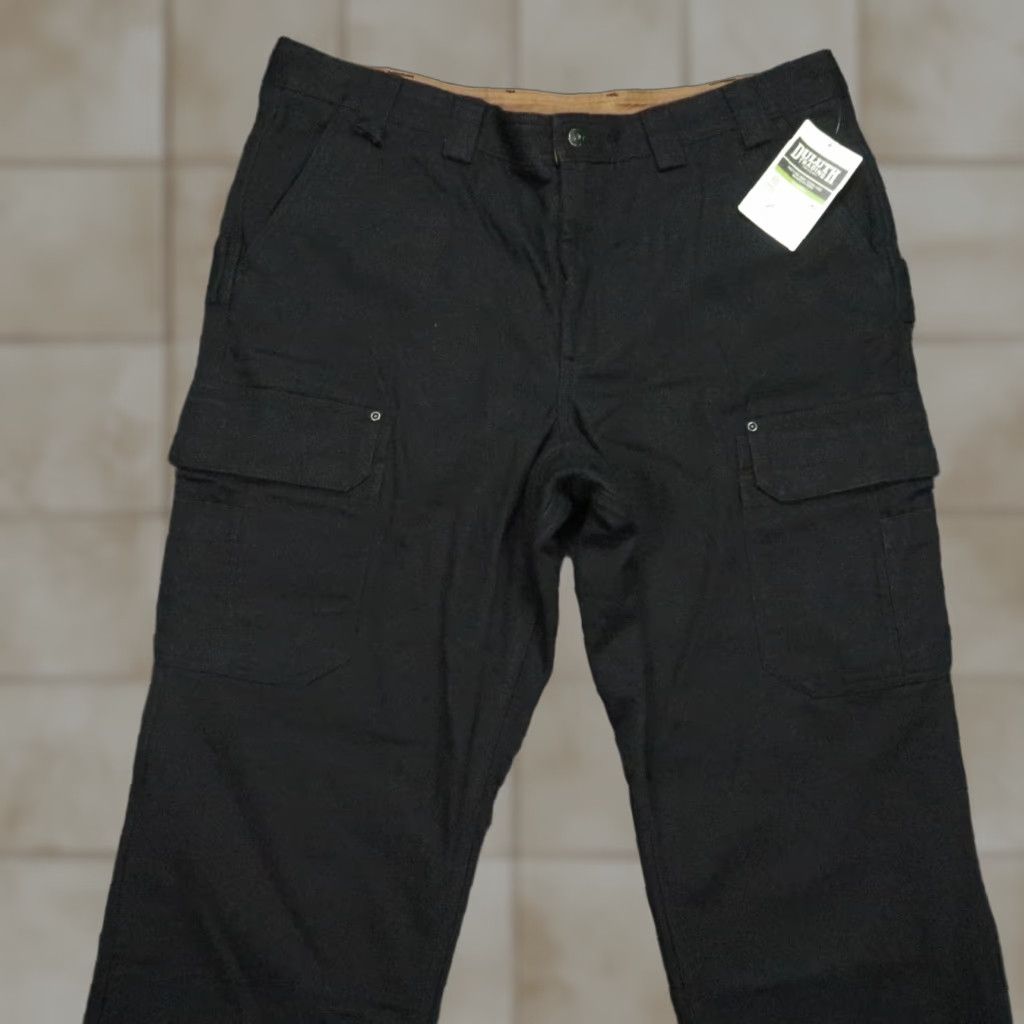 Duluth Trading Pants Men 42x32 Black Fire Hose Cargo Workwear NWT Denim Cotton Pockets Lined 42 in Inseam 32 in Regular Vintage: No Mens