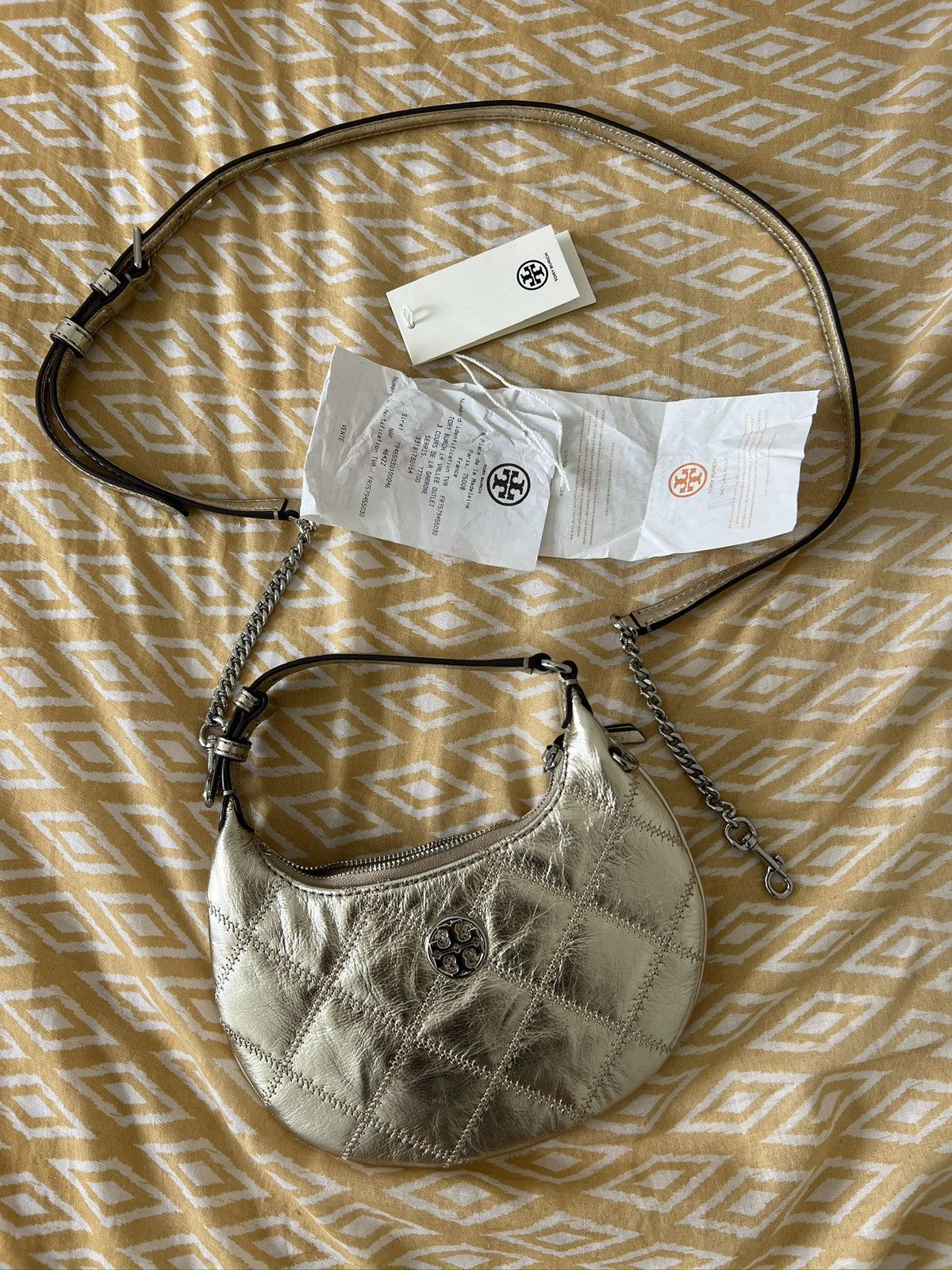 Tory Burch Willa Metallic Mini Crescent Bag Spark Gold Size ONE SIZE - 4 Thumbnail