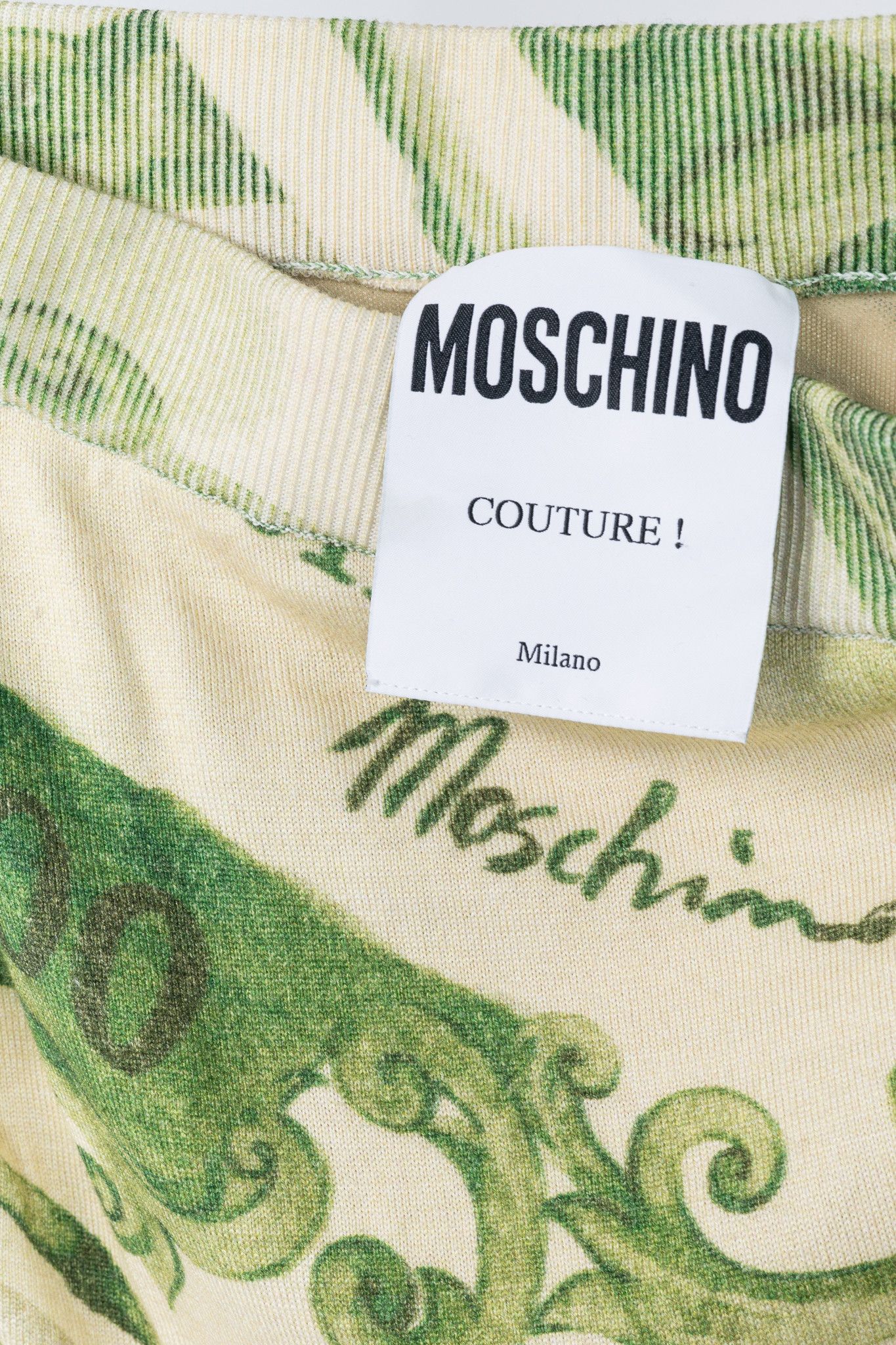 Moschino Moschino AW/19 Green Wool Money-Print Ruched Skirt Size 28" / US 6 / IT 42 - 7 Thumbnail