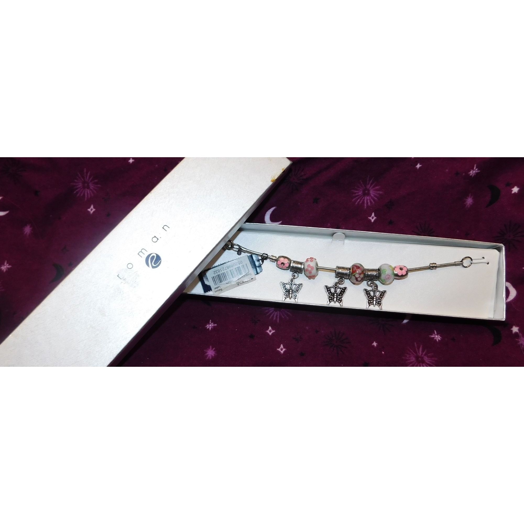 Other Roman Glass Butterfly Foral Charm Bracelet Size ONE SIZE - 2 Thumbnail