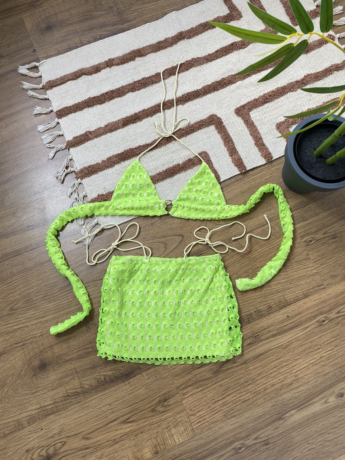 Y2K MESH TOP + SKIRT BIKINI SET SUIT