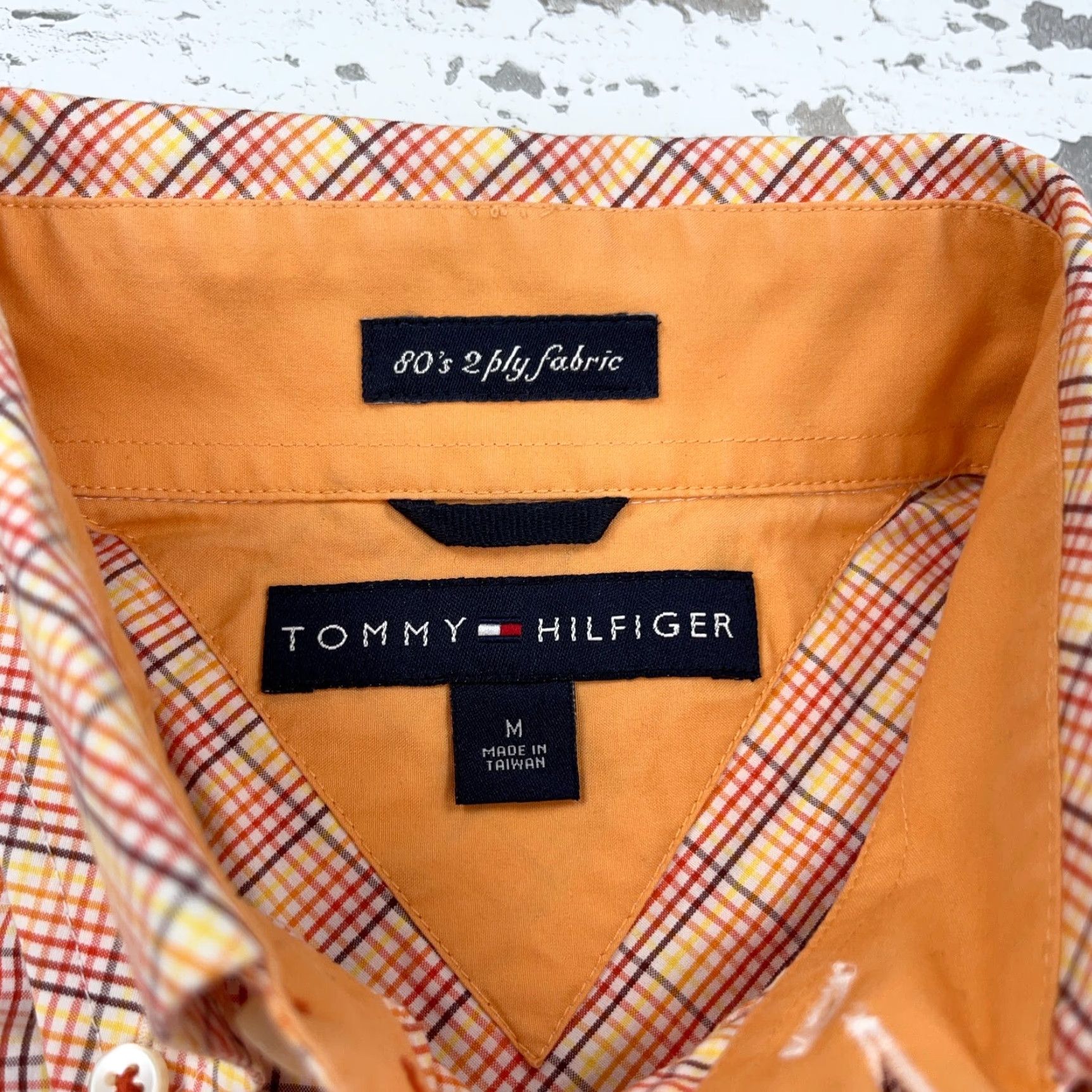 Tommy Hilfiger Tommy Hilfiger Shirt Men Medium Orange Plaid Button Up Casual Formal Workwear Knit-Down Size 40R - 3 Thumbnail