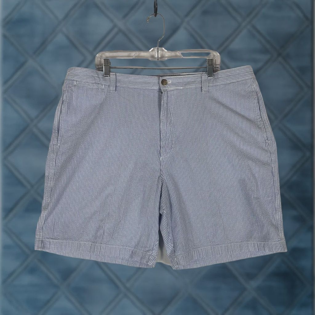 Chaps Chaps Seersucker Chino Shorts Mens 42 Blue Striped 100% Cotton Casual Size US 42 / EU 58 - 1 Thumbnail
