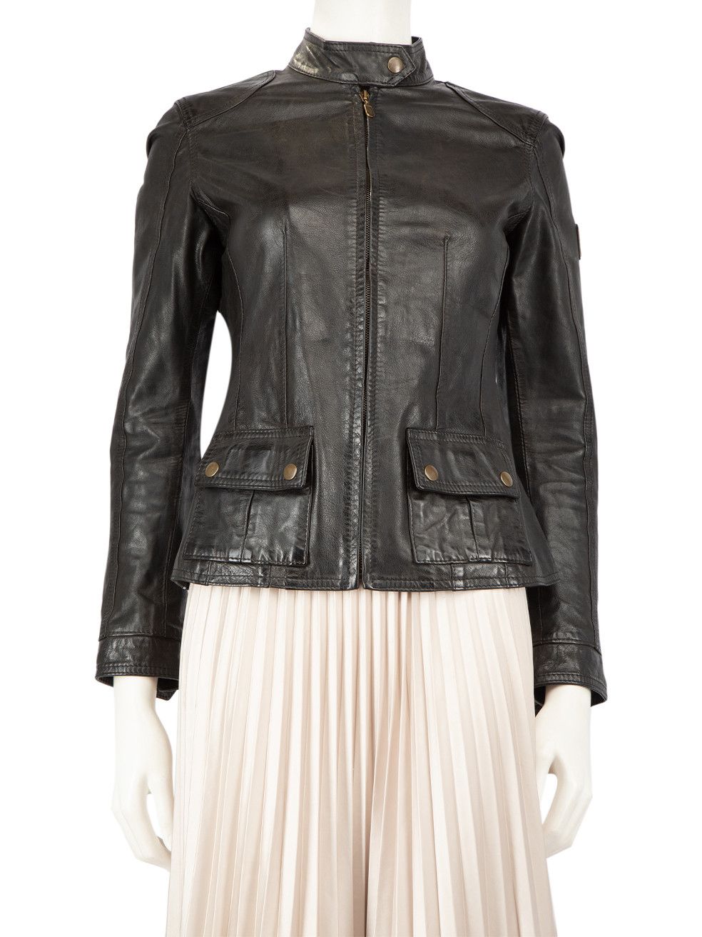 image of Belstaff Black Leather Biker Fitted Jacket, Women's (Size Small)
