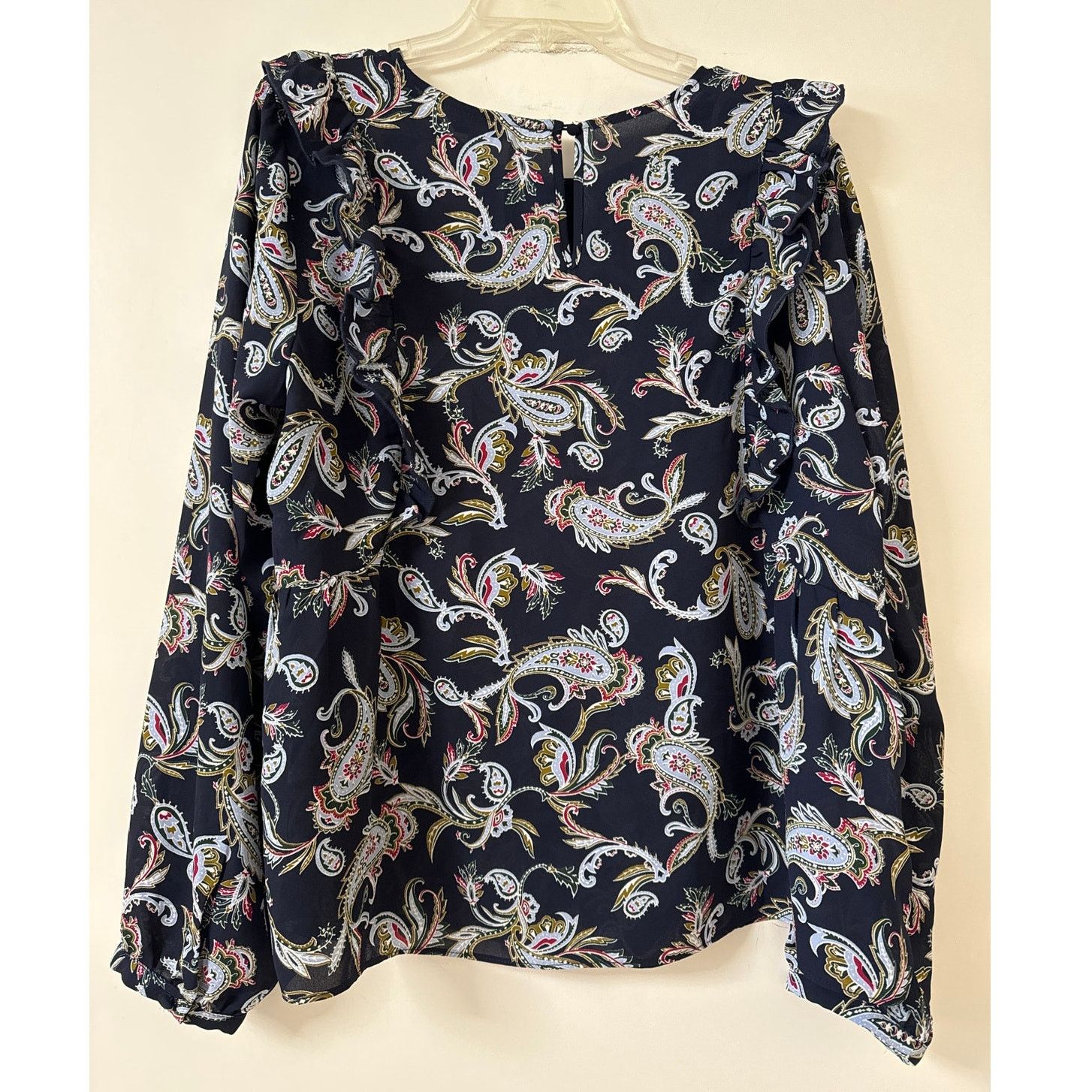 Nanette Lepore Nanette Lepore XL Navy Blue Paisley Top Long Sleeve Ruffles Size XL / US 12-14 / IT 48-50 - 3 Thumbnail