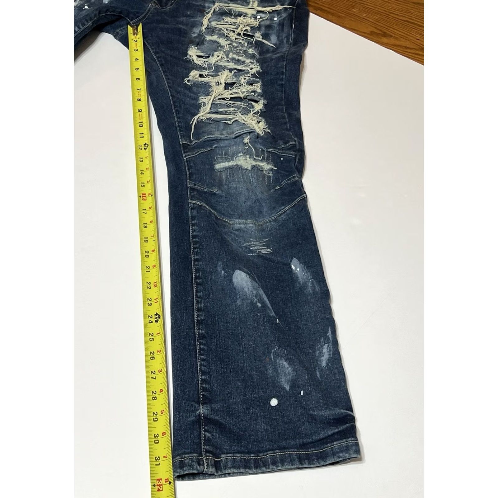 Denime Smoke Rise Jeans Mens Size 42x32 Blue Distressed Denim Motorcycle Straight 5-Pocket Zipper Closure Size US 42 / EU 58 - 6 Thumbnail