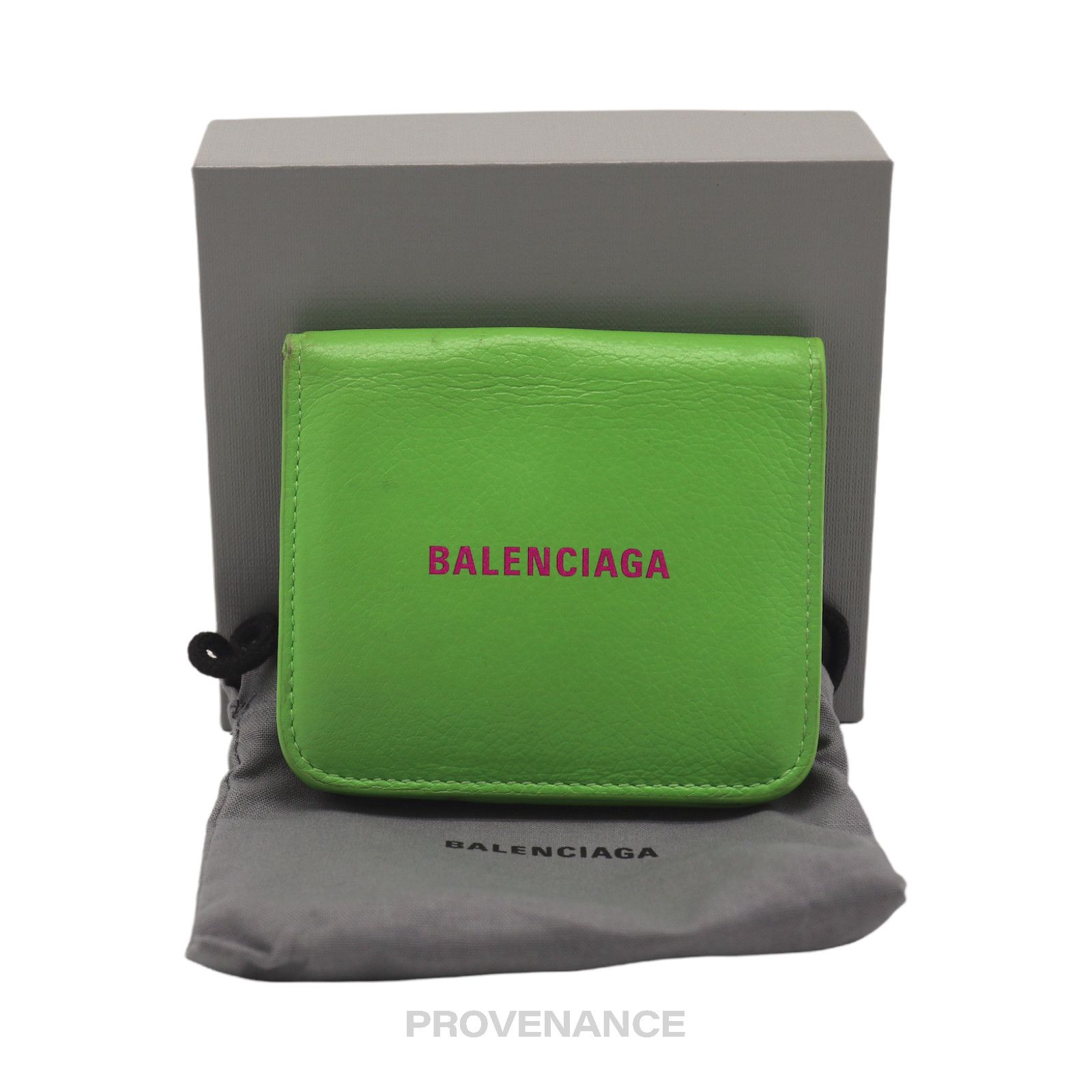 image of Balenciaga Logo Print Bifold Wallet - Green Leather, Women's