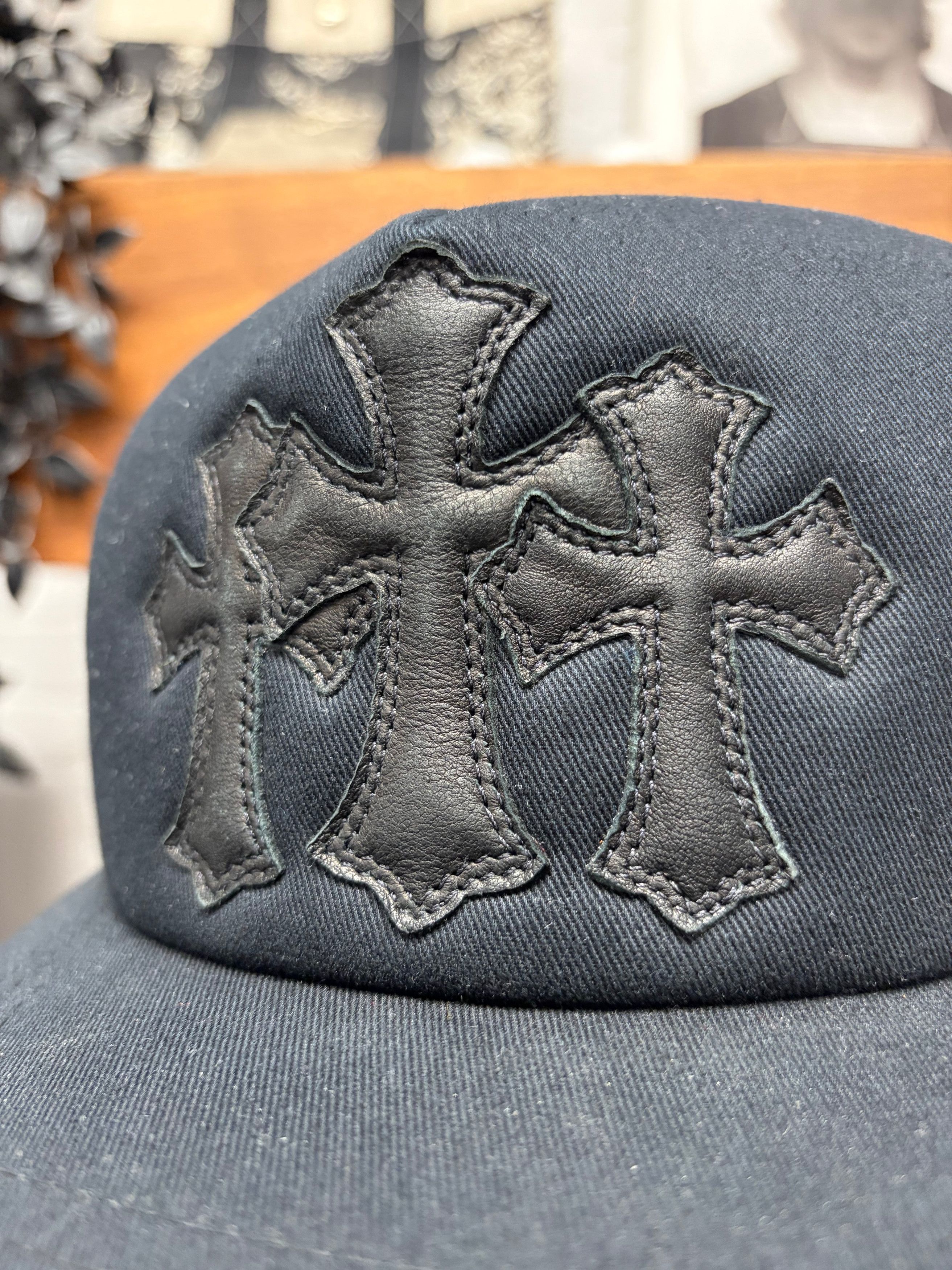 Chrome Hearts Chrome Hearts ‘Cemetery’ Black Leather Cross Patch Trucker Hat Size ONE SIZE - 2 Thumbnail
