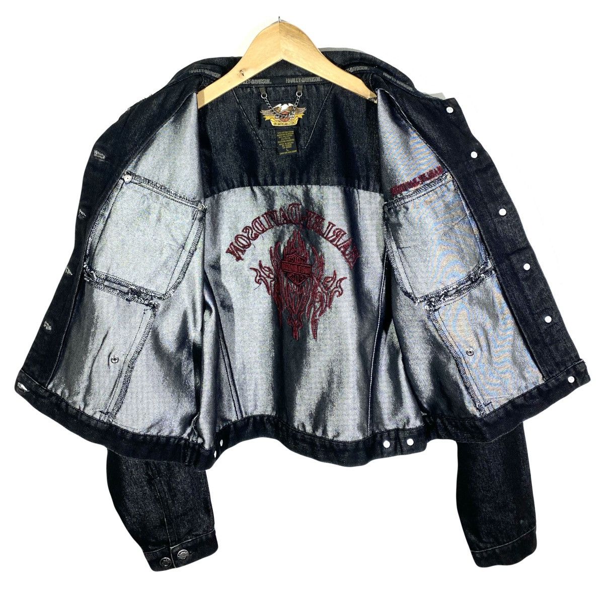 Harley Davidson Veste En Jean Biker Broderies Tribal Vintage Harley Davidson Size L / US 10 / IT 46 - 3 Thumbnail