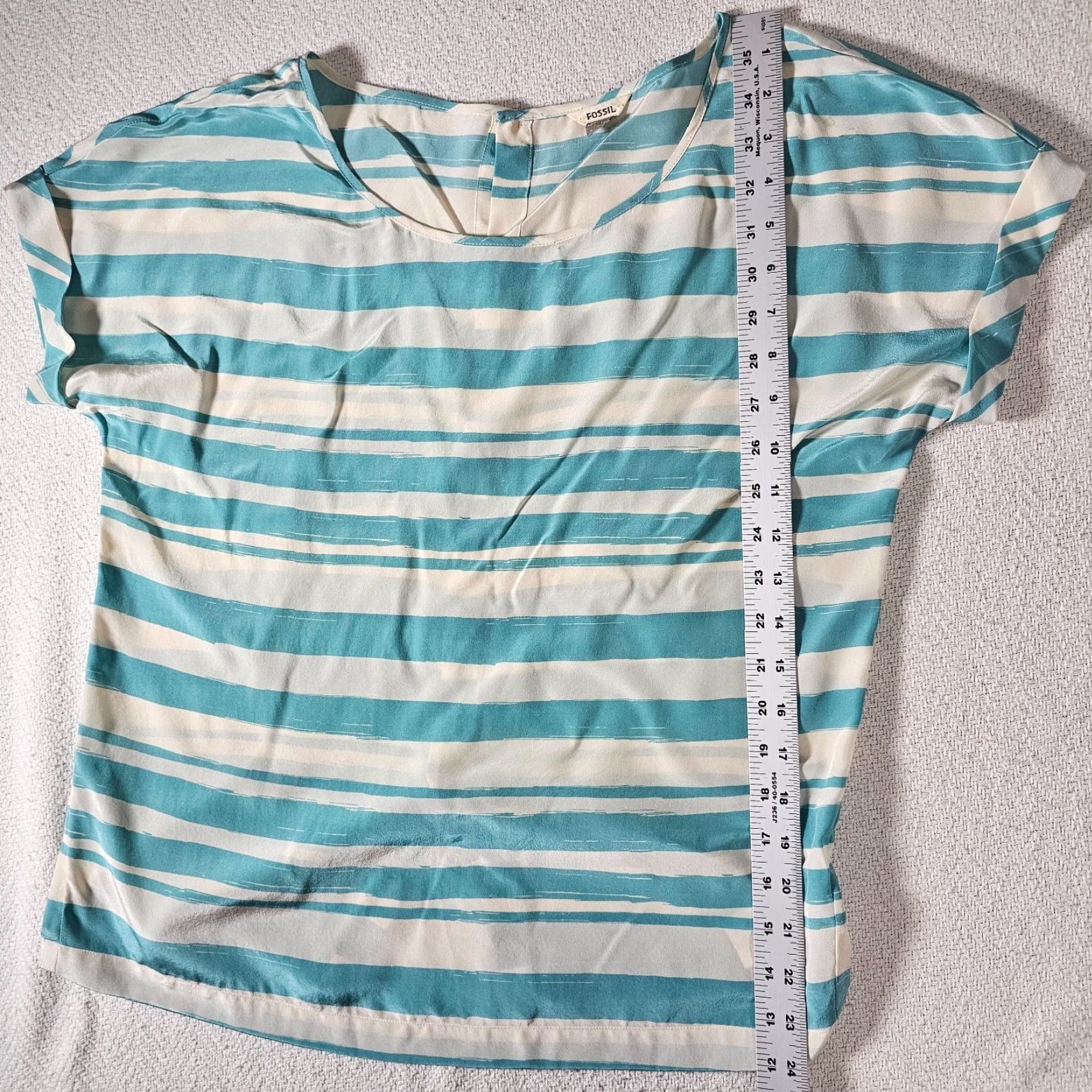 Fossil FOSSIL Silk Cap Sleeve Blouse Top Women Small White Teal Stripe Geometric Classic Size S / US 4 / IT 40 - 7 Thumbnail