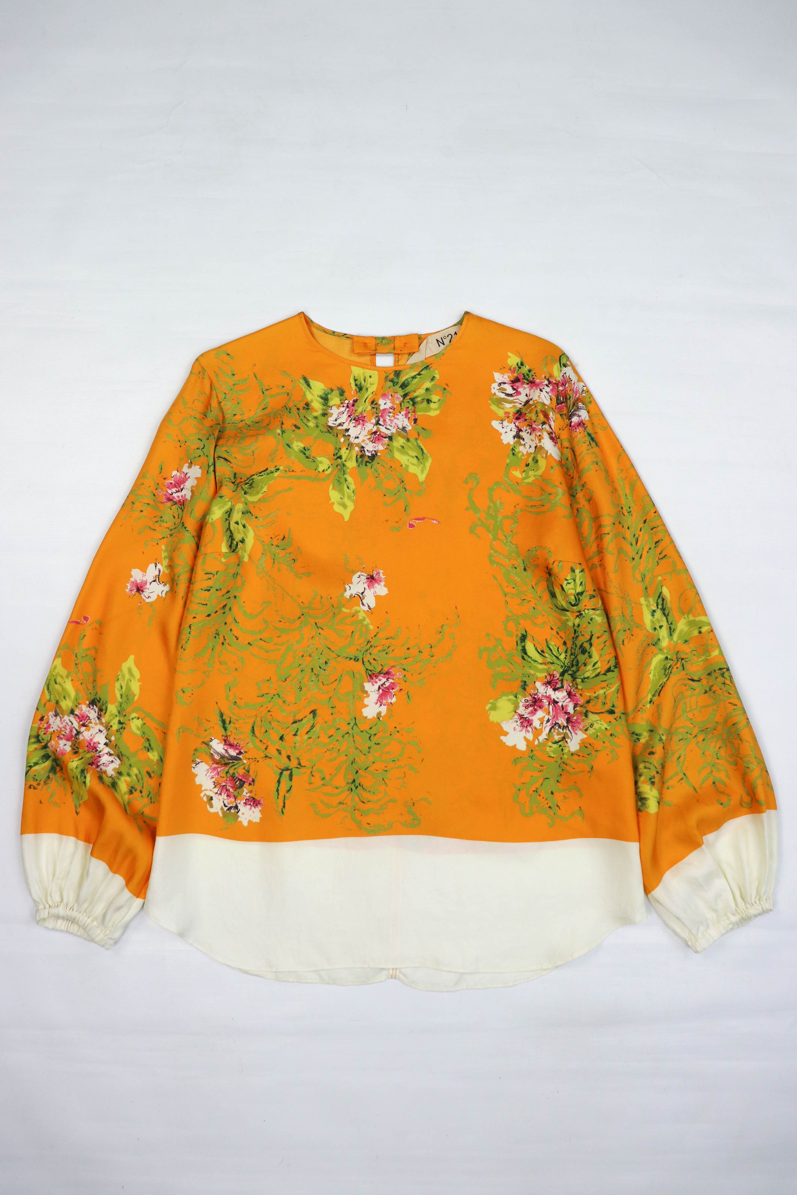 image of No 21 No. 21 Yellow Floral Printed Graphics Silk Long sleeve Blouse Shirt, Women's (Size Small)