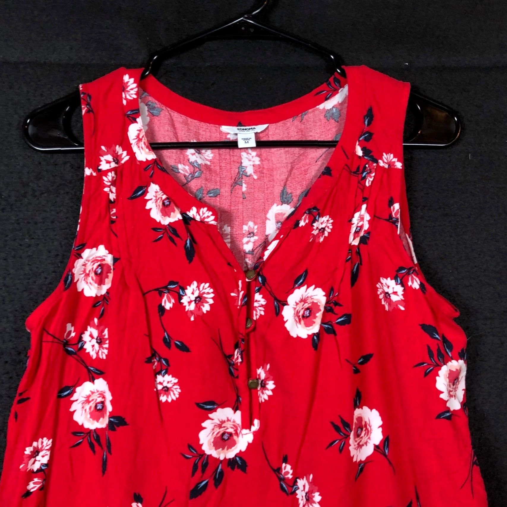 Vintage Sonoma Womens Blouse Red Floral Tank Top V Neck Sleeveless Rayon Medium Size M / US 6-8 / IT 42-44 - 2 Thumbnail