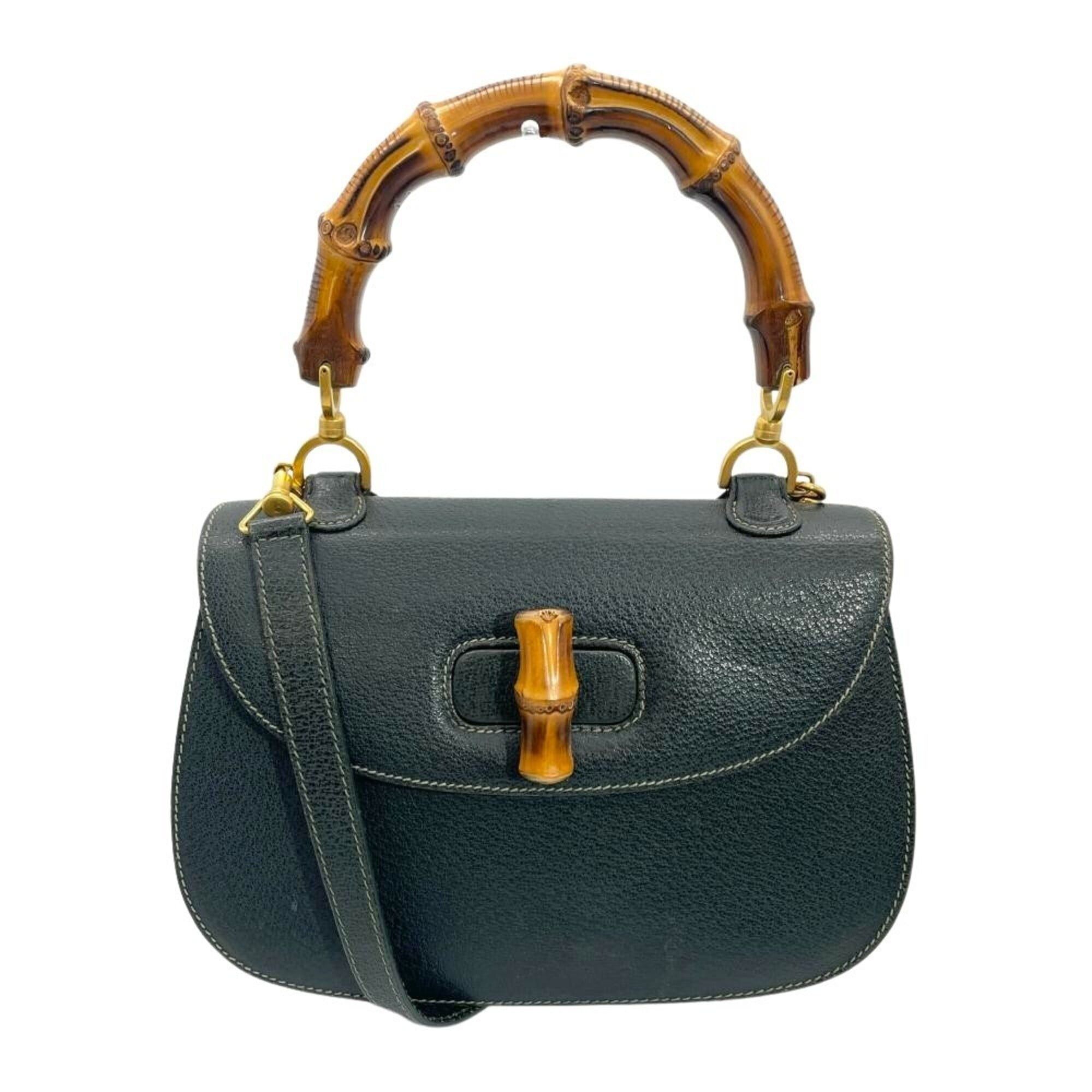 Gucci Gucci Bamboo Handbag, Leather, 000 29 0633, Green, Gold Hardware, Women's Size ONE SIZE - 1 Thumbnail
