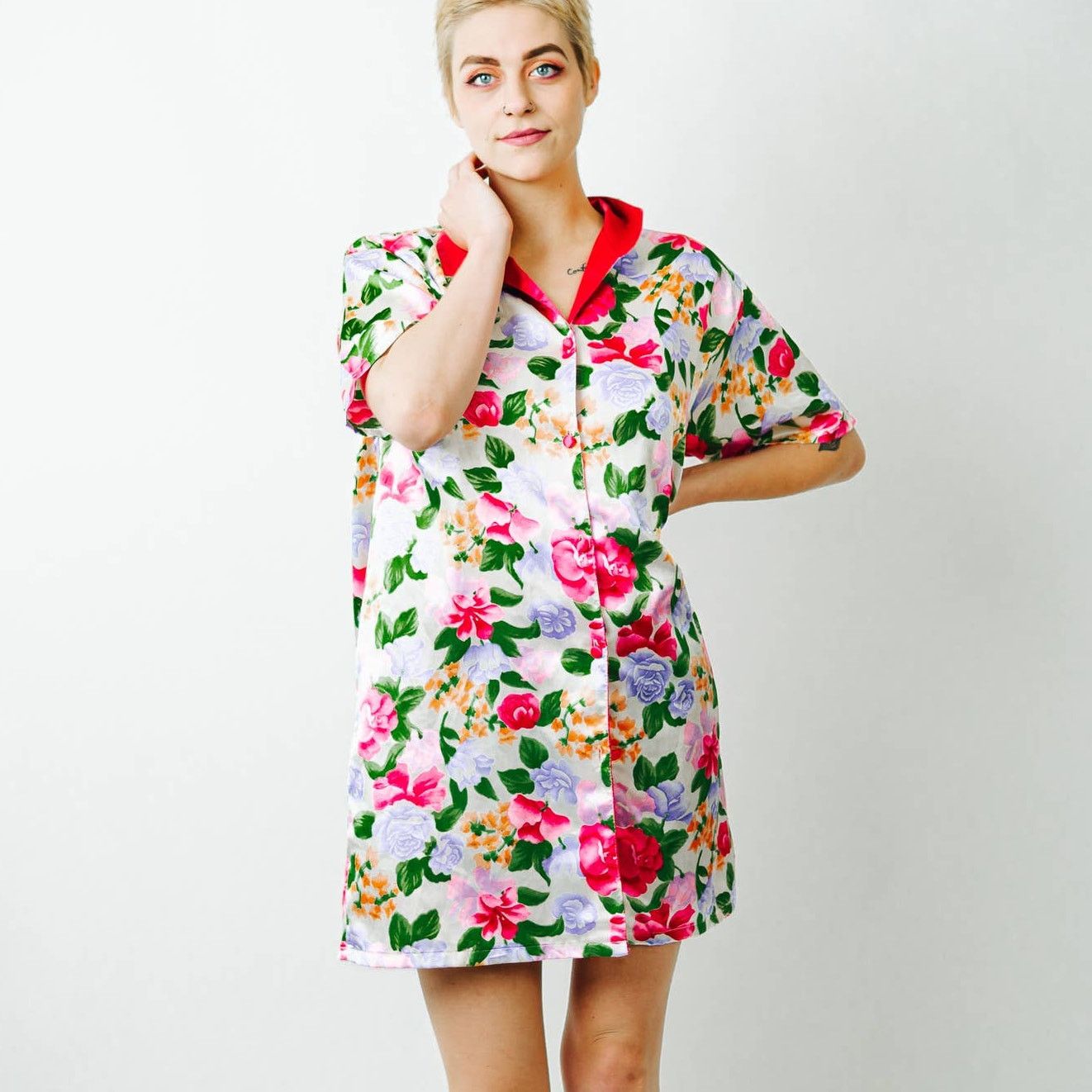 Vintage Vintage A' Milan Intimates Floral Button Front Gown / Med Size M / US 6-8 / IT 42-44 - 1 Thumbnail