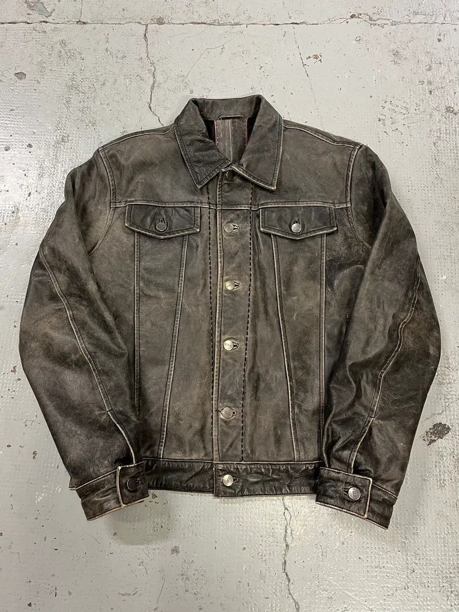 Gianfranco Ferre Gianfranco Ferré Eroded Grey Black Leather Trucker Jacket Size US L / EU 52-54 / 3 - 4 Thumbnail