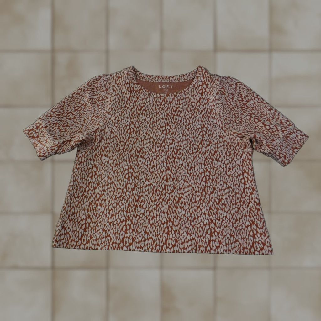 Loft LOFT Shirt Womens XL Brown White Leopard Animal Print Short Sleeve Crewneck Size XL / US 12-14 / IT 48-50 - 1 Thumbnail