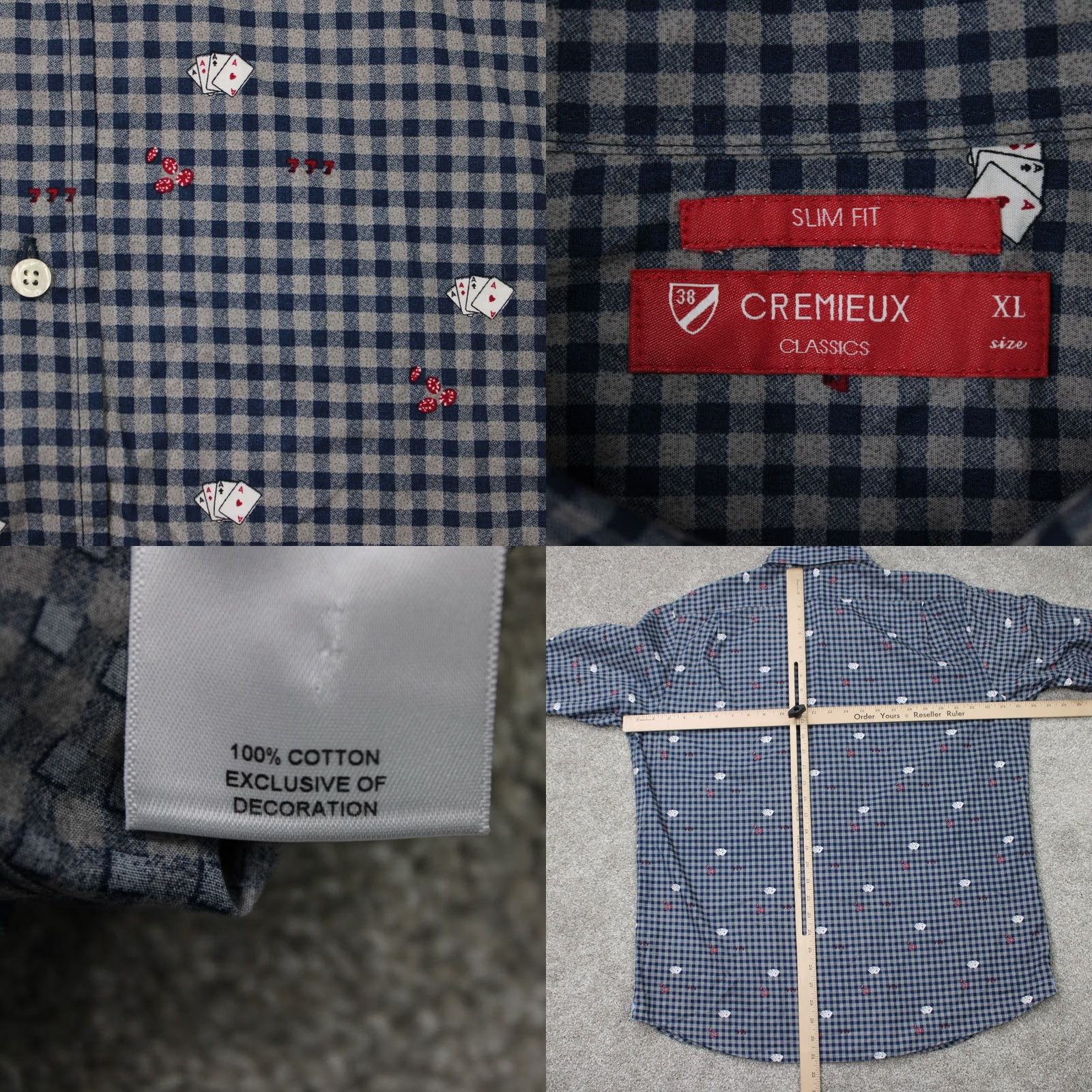 Cremieux Cremieux AOP Shirt Mens XL Blue Slim Fit Cards Print Cotton L/S Button-Up Collar-Down Vintage No Size US XL / EU 56 / 4 - 8 Thumbnail