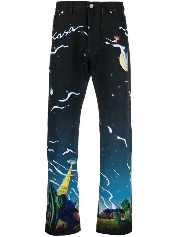 Casablanca o1mle0326 Printed Straight Leg Jeans Cowboy De in Multicolor Size US 32 / EU 48 - 1 Thumbnail