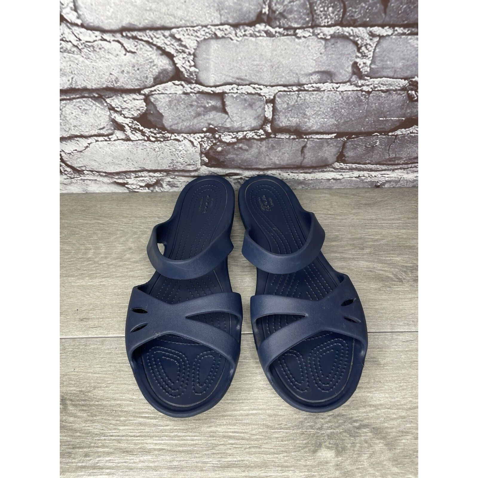 Crocs Crocs KELLI Iconic Comfort Navy Blue Slip On Slides Sandals Size US 10 / IT 40 - 16 Thumbnail