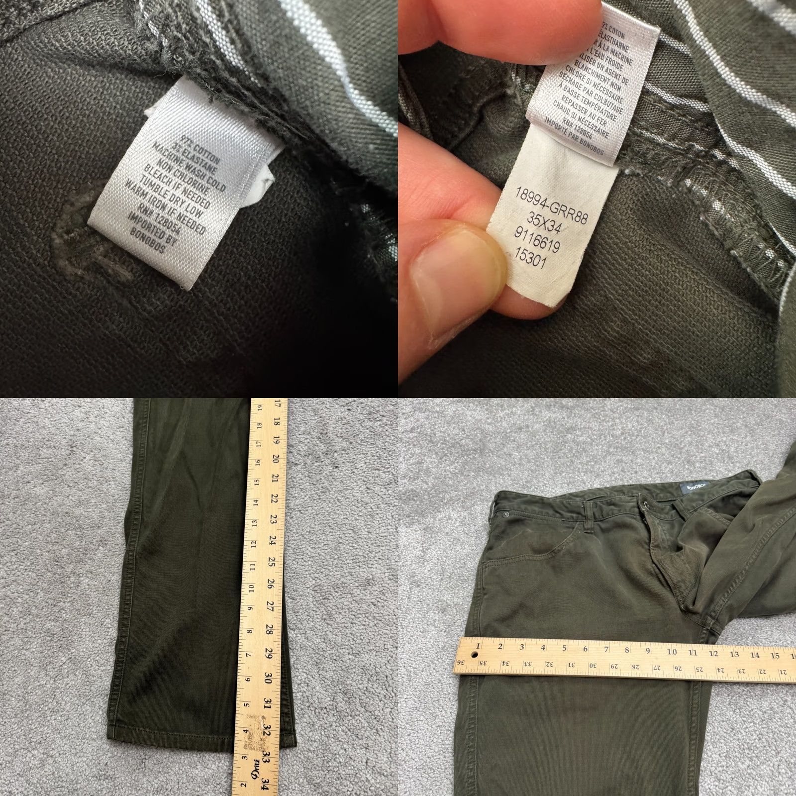 Bonobos Bonobos Slim Fit Straight Leg Chino Pants Mens 35x34 Dark Green Cotton Casual Size US 35 - 9 Thumbnail
