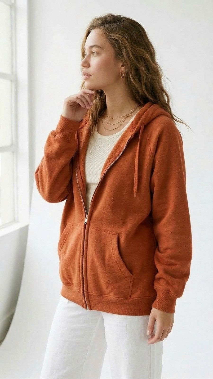 Other Cozy Women's Oversized Orange Zip-Up Hoodie Size L / US 10 / IT 46 - 2 Thumbnail